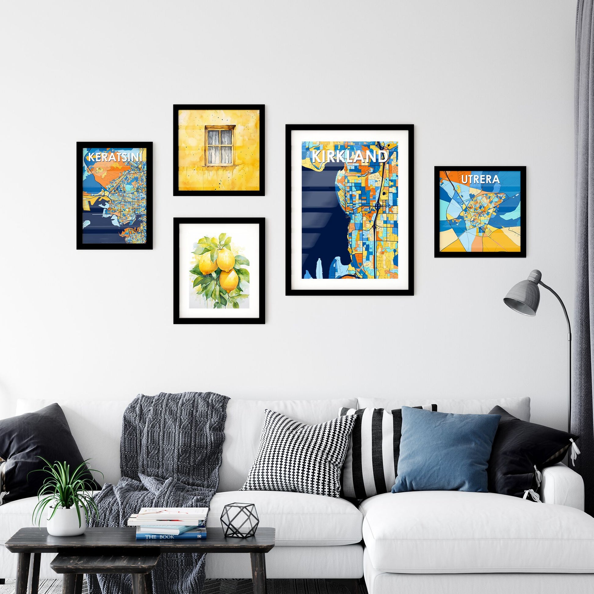 KIRKLAND WASHINGTON Vibrant Colorful Art Map Poster Blue Orange