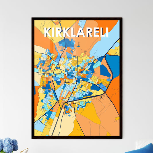 KIRKLARELI TURKEY Vibrant Colorful Art Map Poster Blue Orange