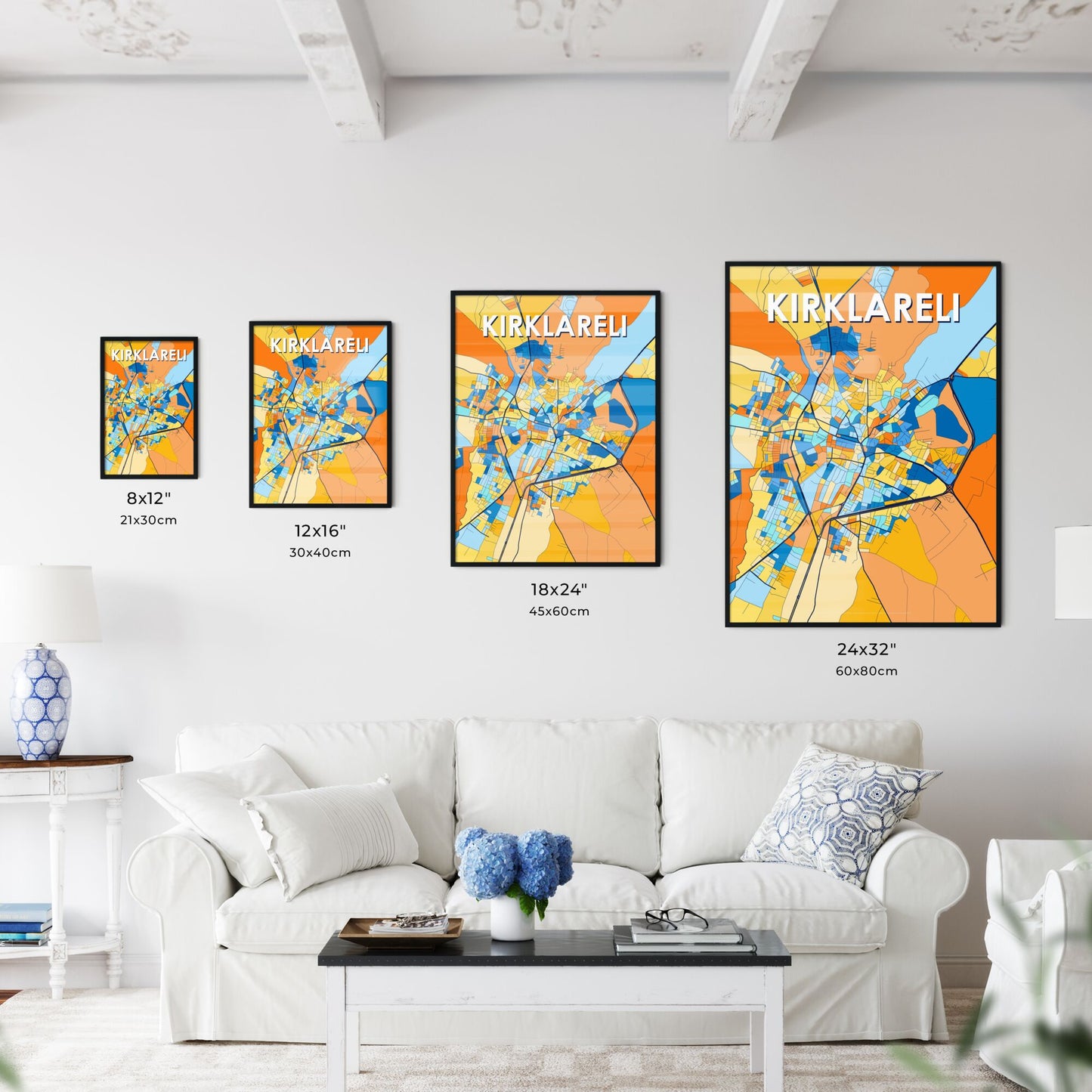 KIRKLARELI TURKEY Vibrant Colorful Art Map Poster Blue Orange