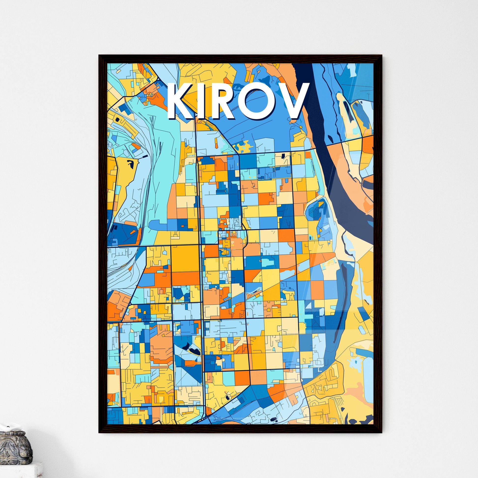 KIROV RUSSIA Vibrant Colorful Art Map Poster Blue Orange