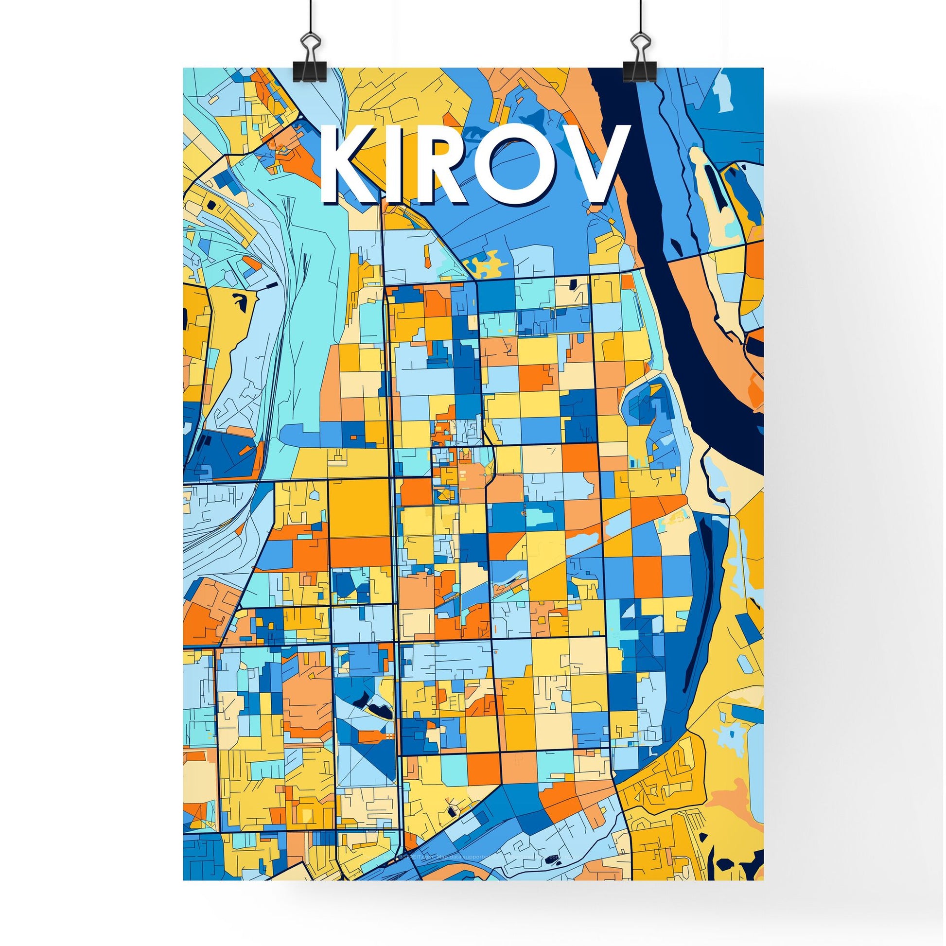 KIROV RUSSIA Vibrant Colorful Art Map Poster Blue Orange