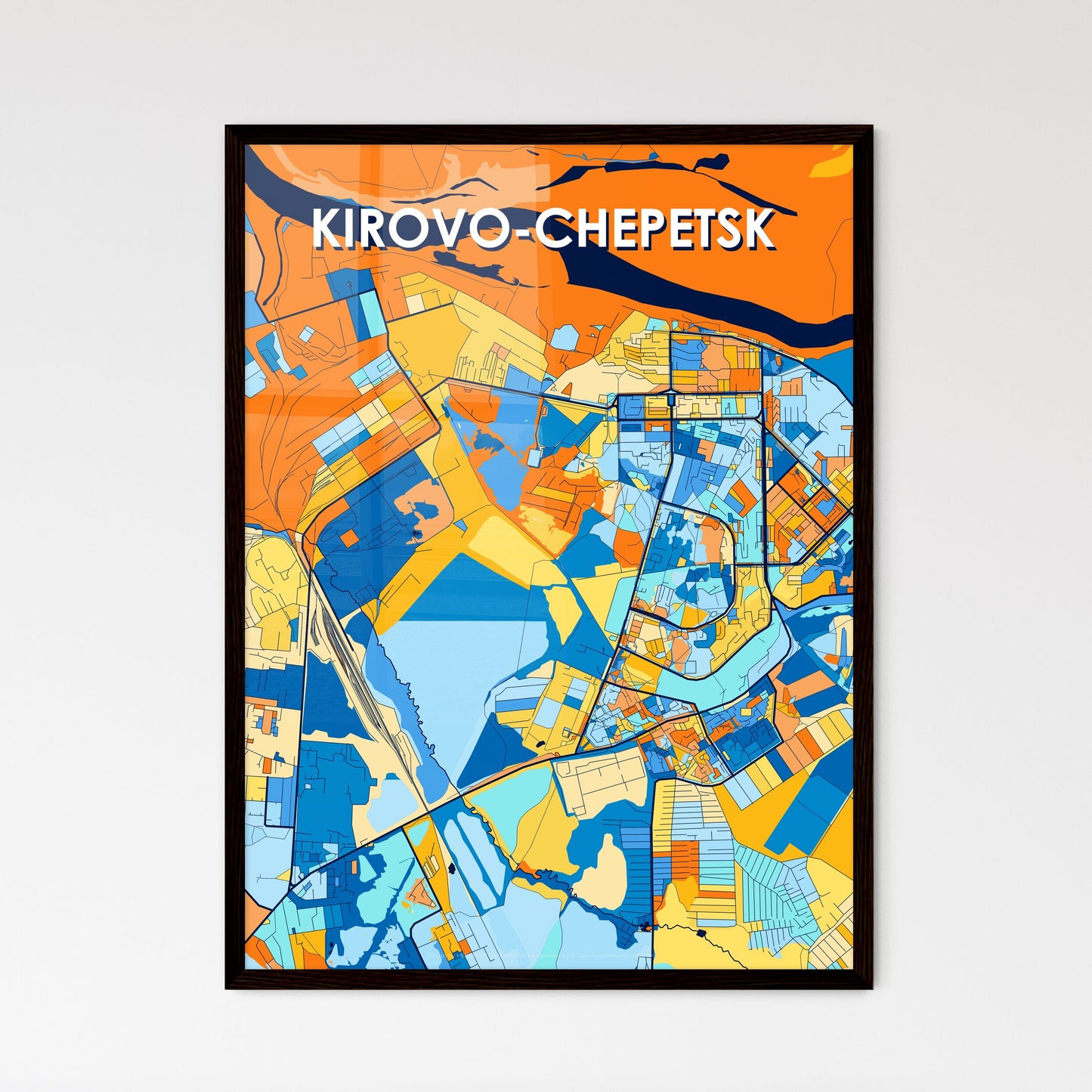 KIROVO-CHEPETSK RUSSIA Vibrant Colorful Art Map Poster Blue Orange