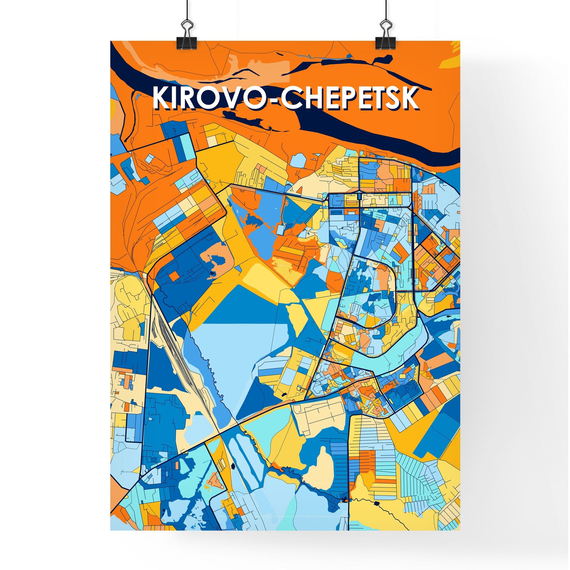 KIROVO-CHEPETSK RUSSIA Vibrant Colorful Art Map Poster Blue Orange