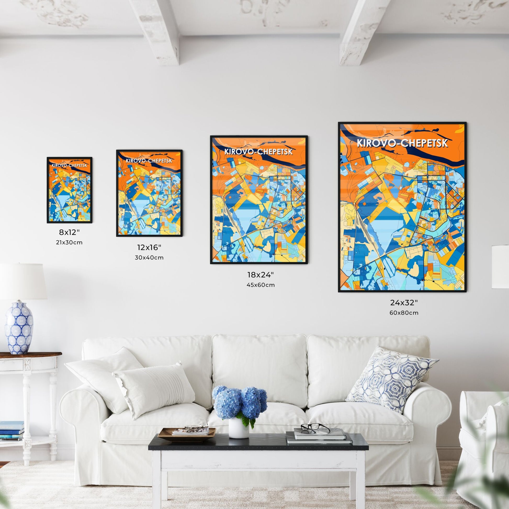 KIROVO-CHEPETSK RUSSIA Vibrant Colorful Art Map Poster Blue Orange