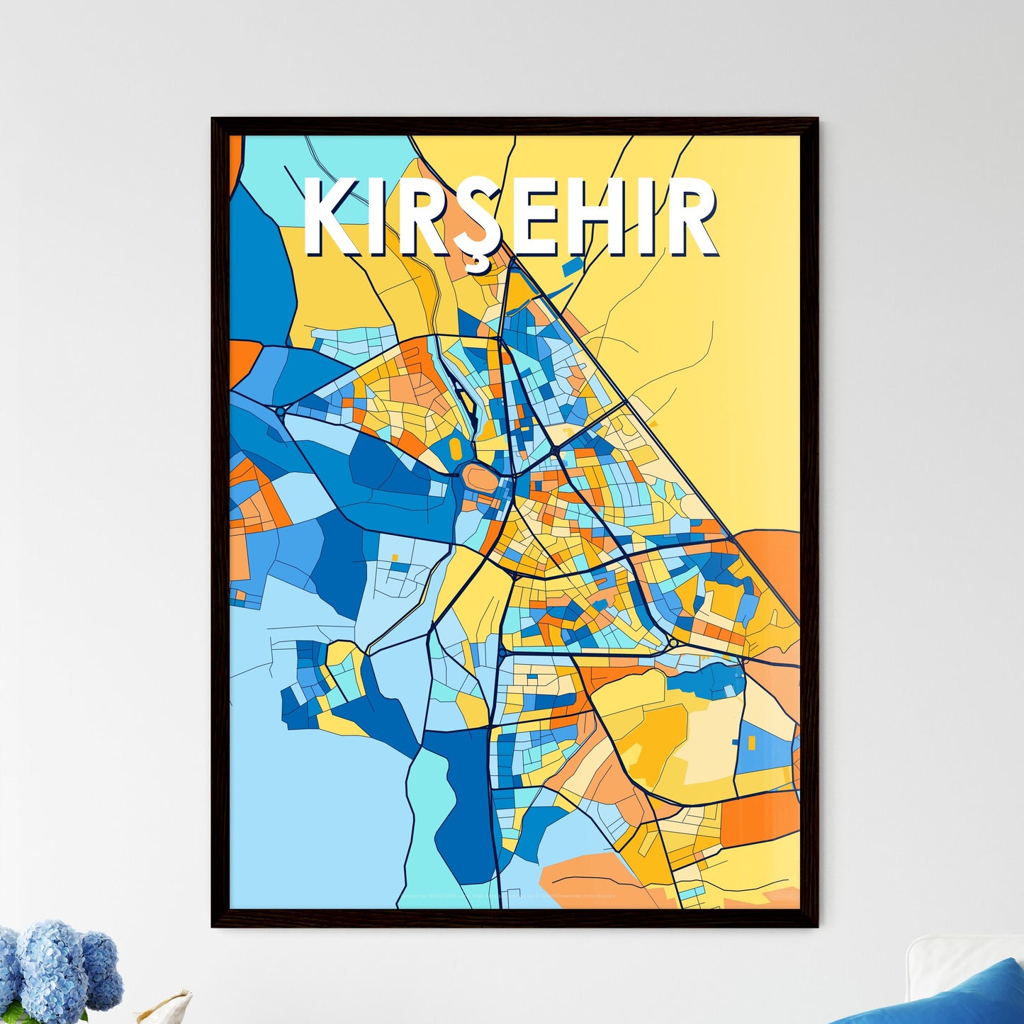 KIRŞEHIR TURKEY Vibrant Colorful Art Map Poster Blue Orange