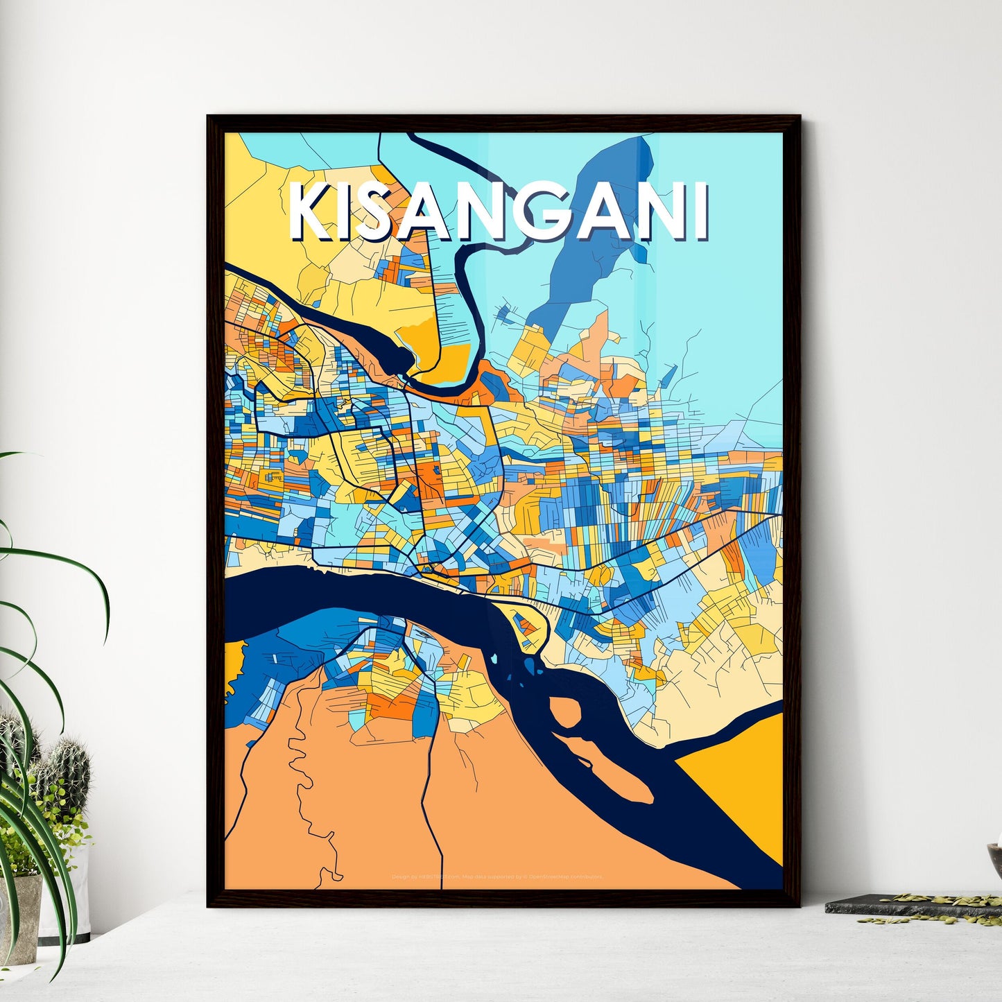 KISANGANI DR CONGO Vibrant Colorful Art Map Poster Blue Orange