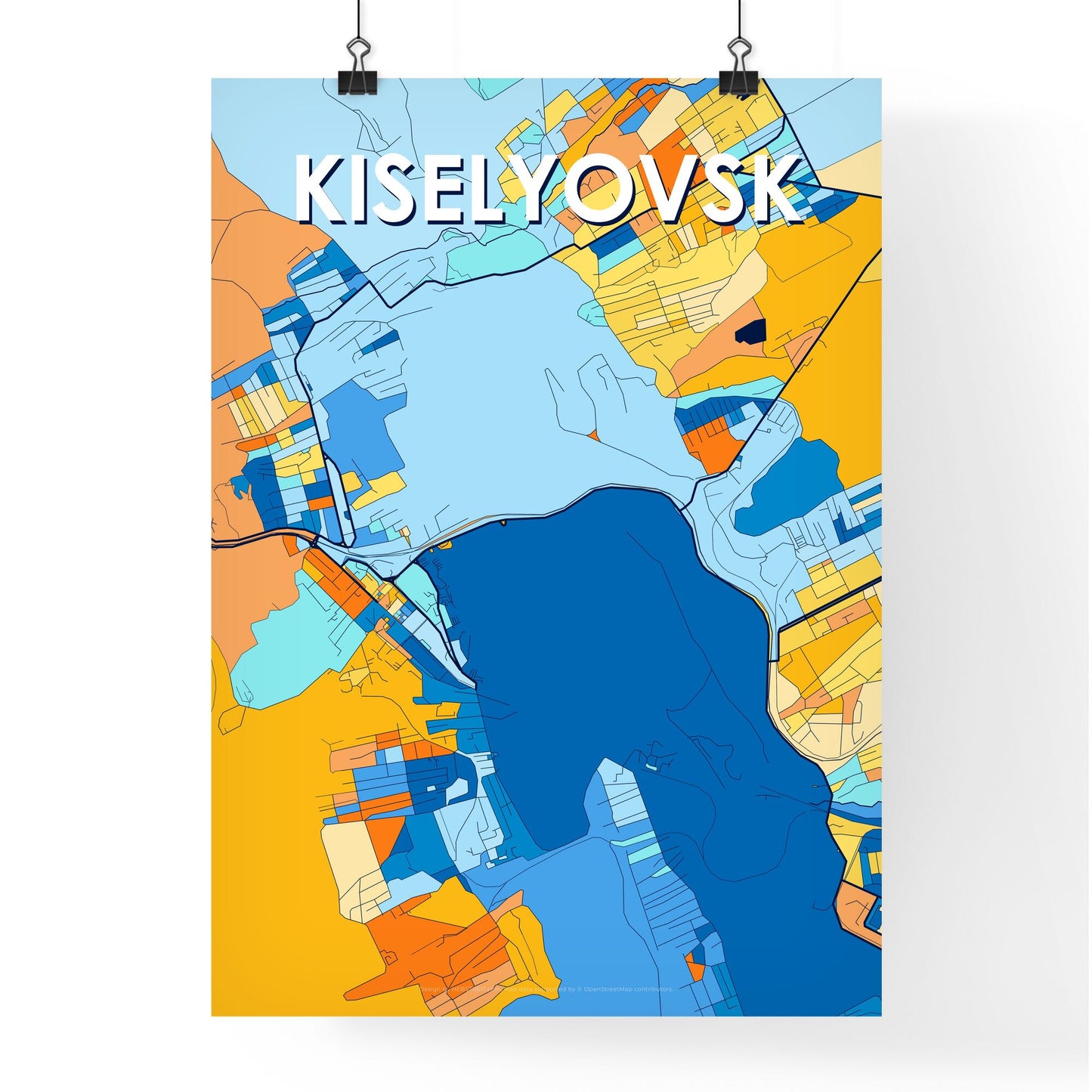 KISELYOVSK RUSSIA Vibrant Colorful Art Map Poster Blue Orange