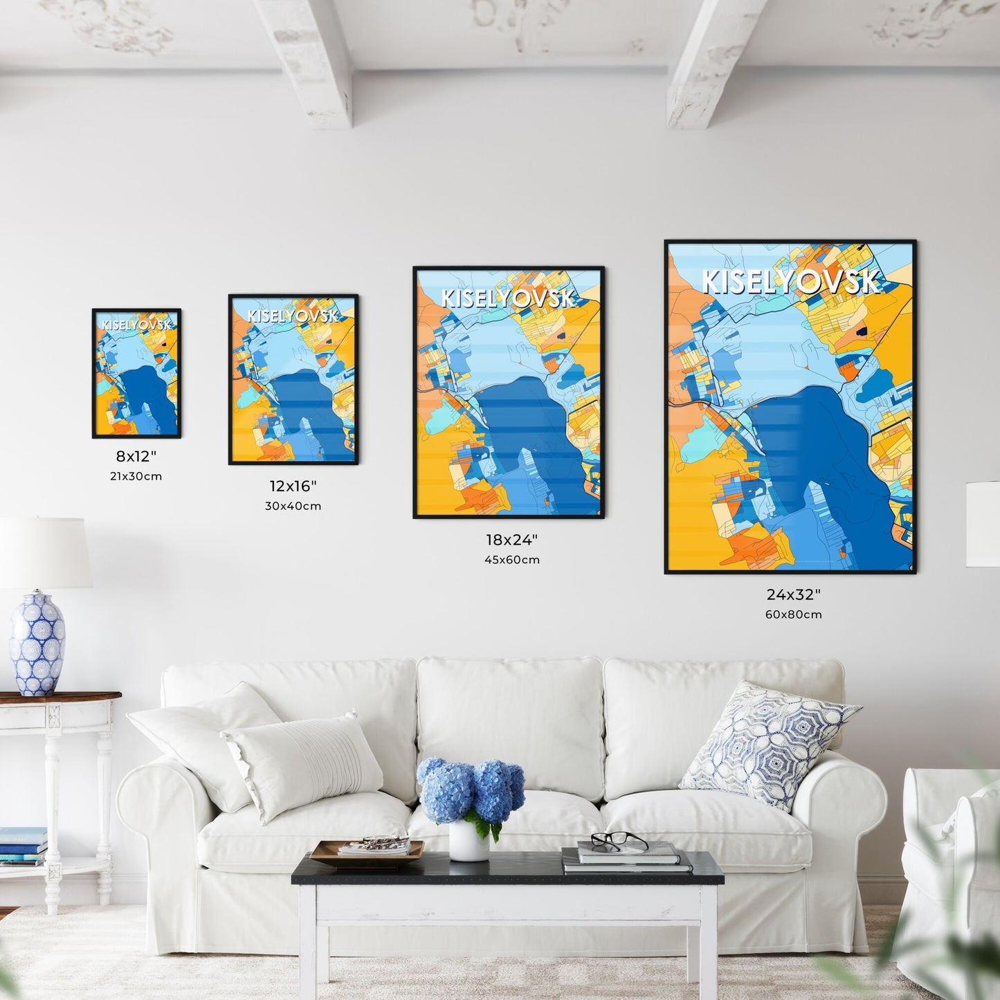 KISELYOVSK RUSSIA Vibrant Colorful Art Map Poster Blue Orange