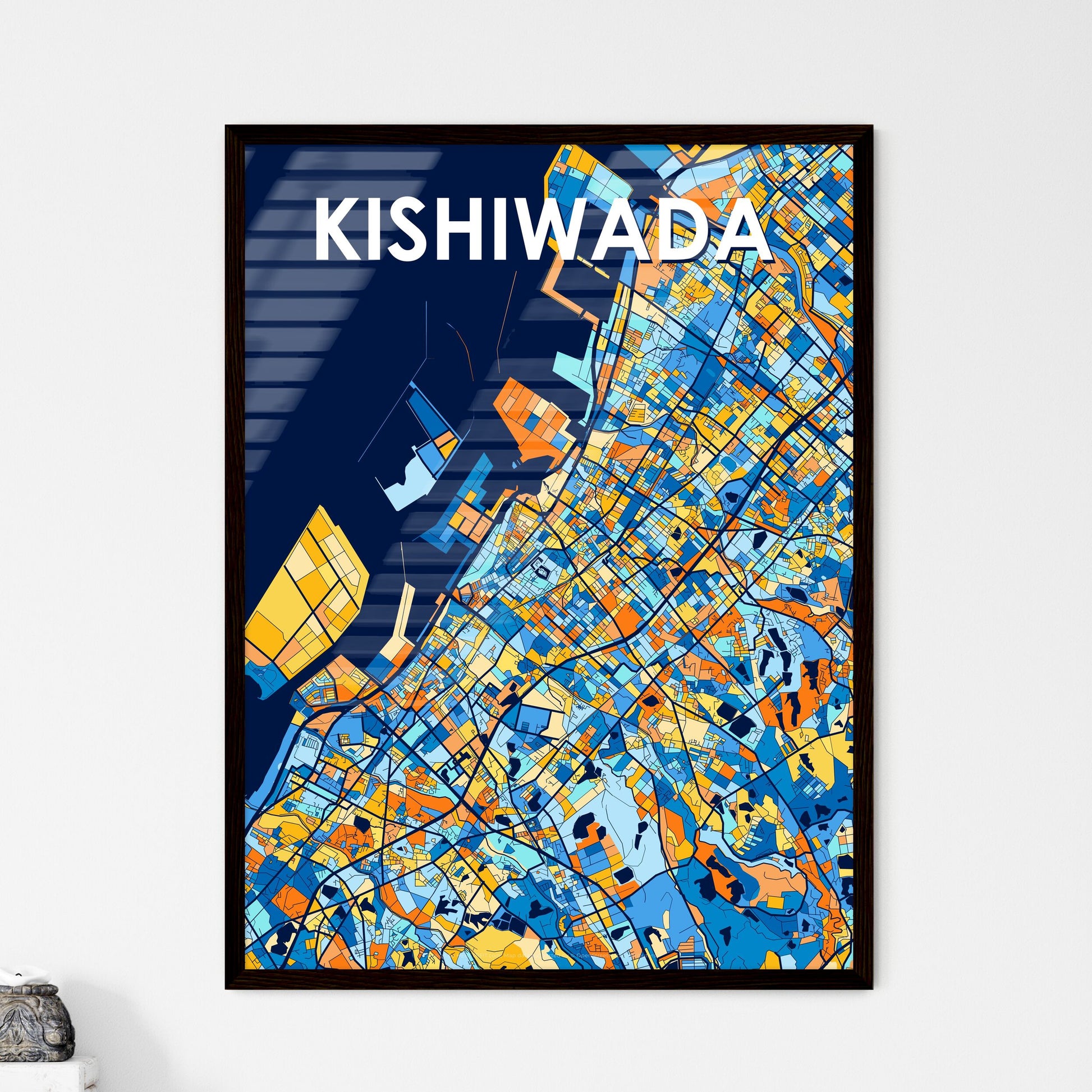 KISHIWADA JAPAN Vibrant Colorful Art Map Poster Blue Orange