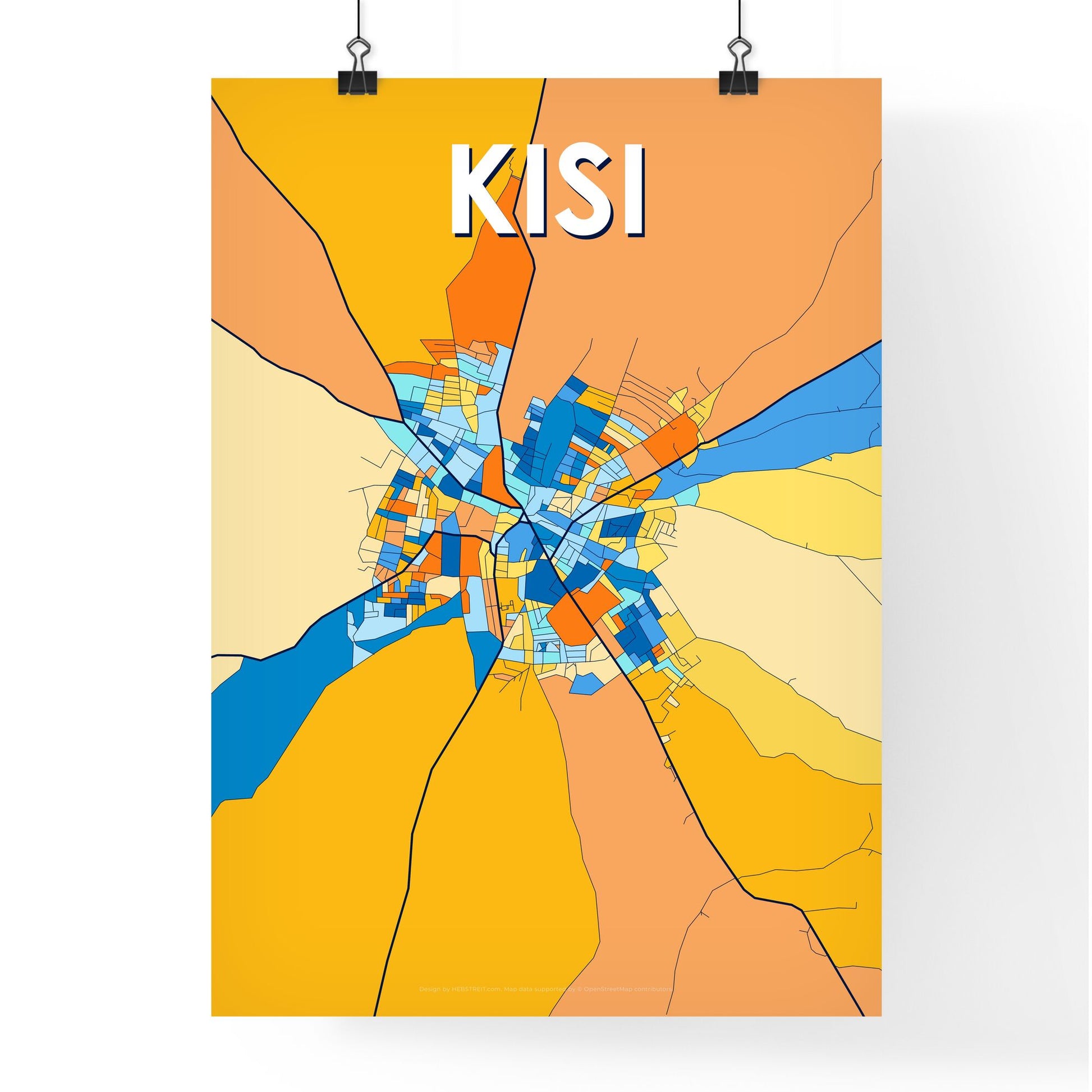 KISI NIGERIA Vibrant Colorful Art Map Poster Blue Orange