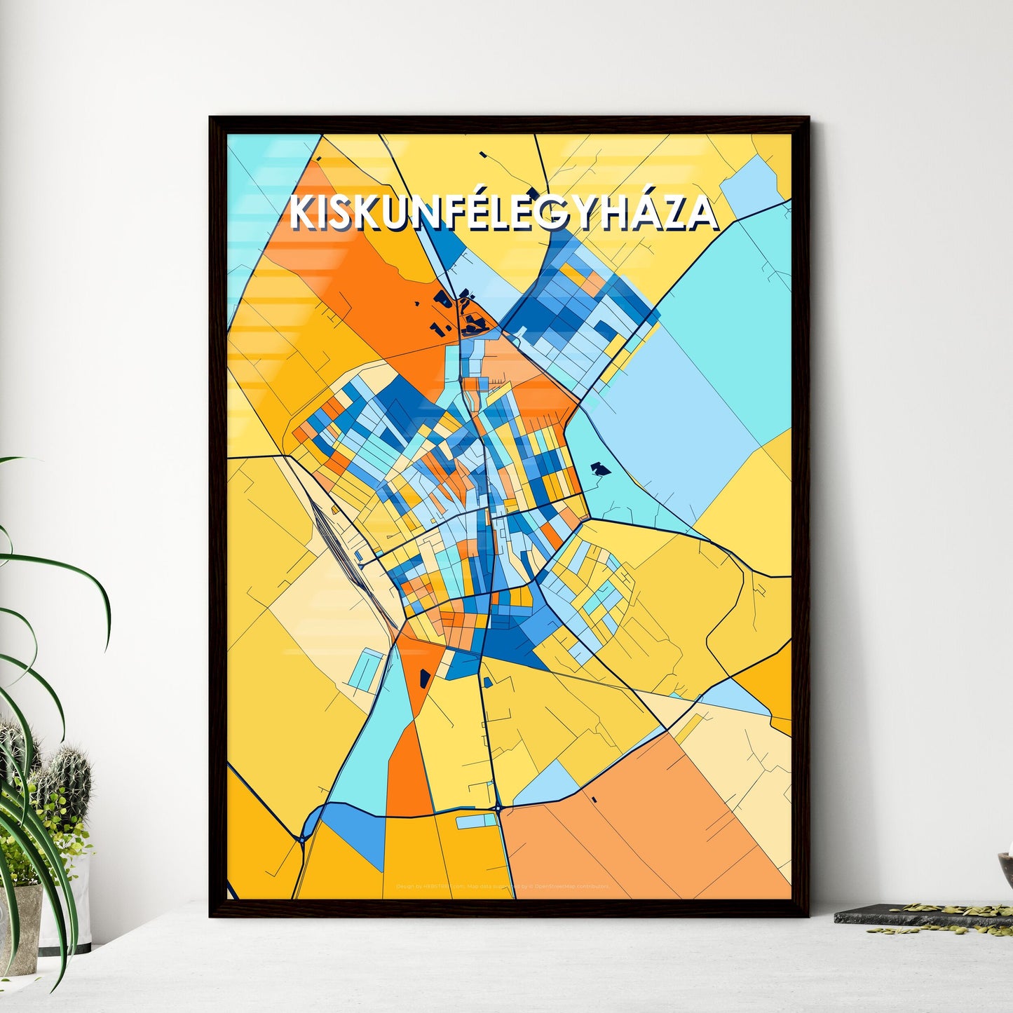 KISKUNFÉLEGYHÁZA HUNGARY Vibrant Colorful Art Map Poster Blue Orange