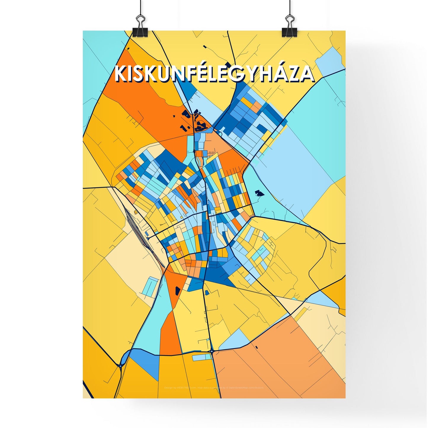 KISKUNFÉLEGYHÁZA HUNGARY Vibrant Colorful Art Map Poster Blue Orange