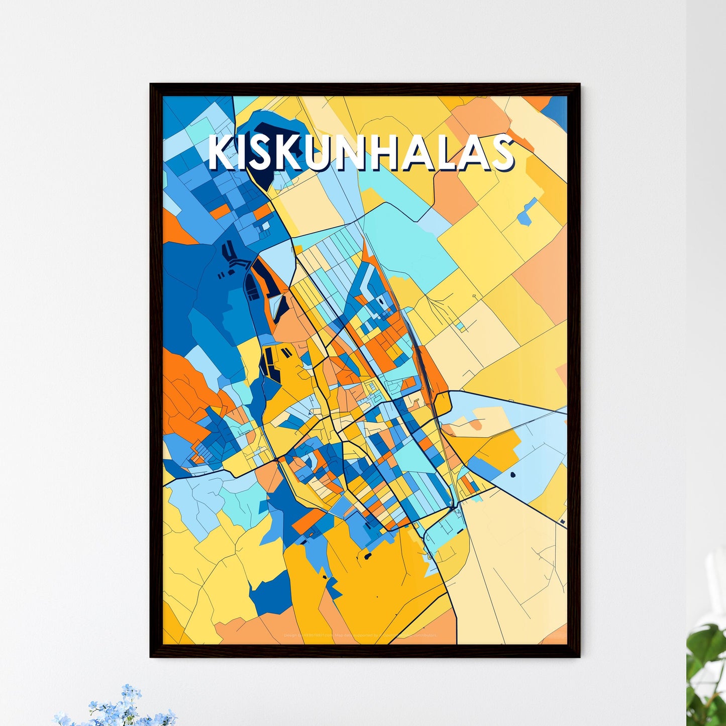 KISKUNHALAS HUNGARY Vibrant Colorful Art Map Poster Blue Orange