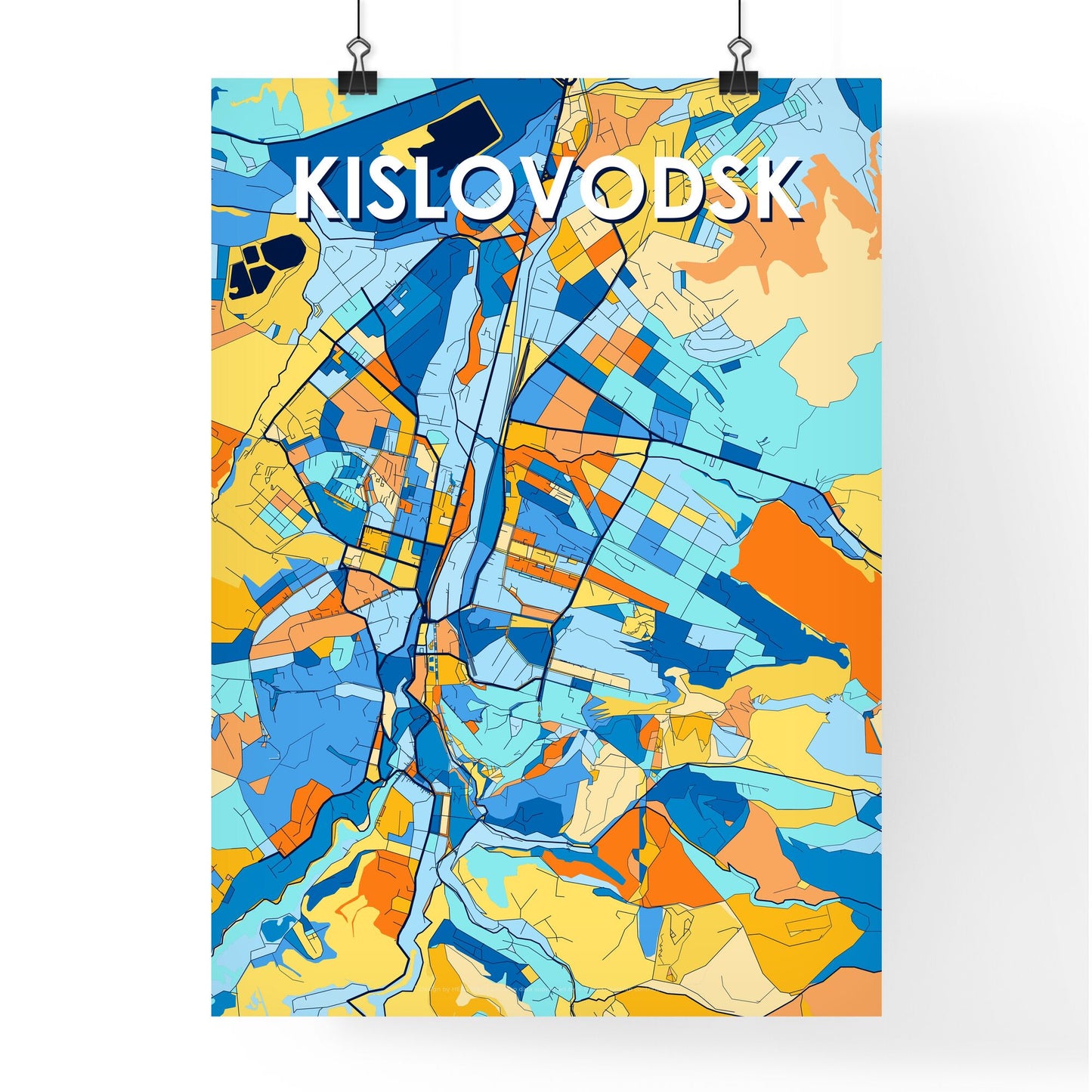 KISLOVODSK RUSSIA Vibrant Colorful Art Map Poster Blue Orange