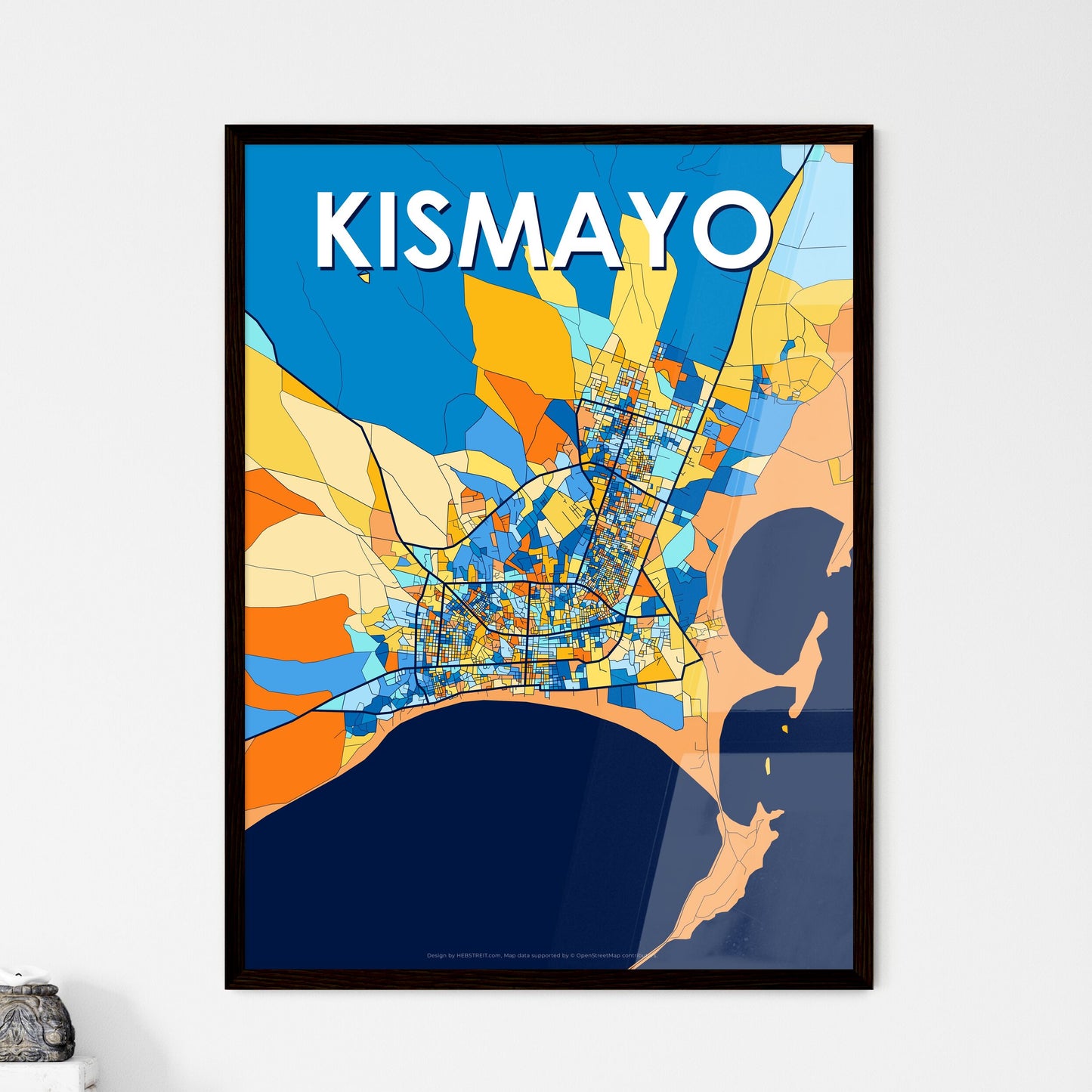 KISMAYO SOMALIA Vibrant Colorful Art Map Poster Blue Orange