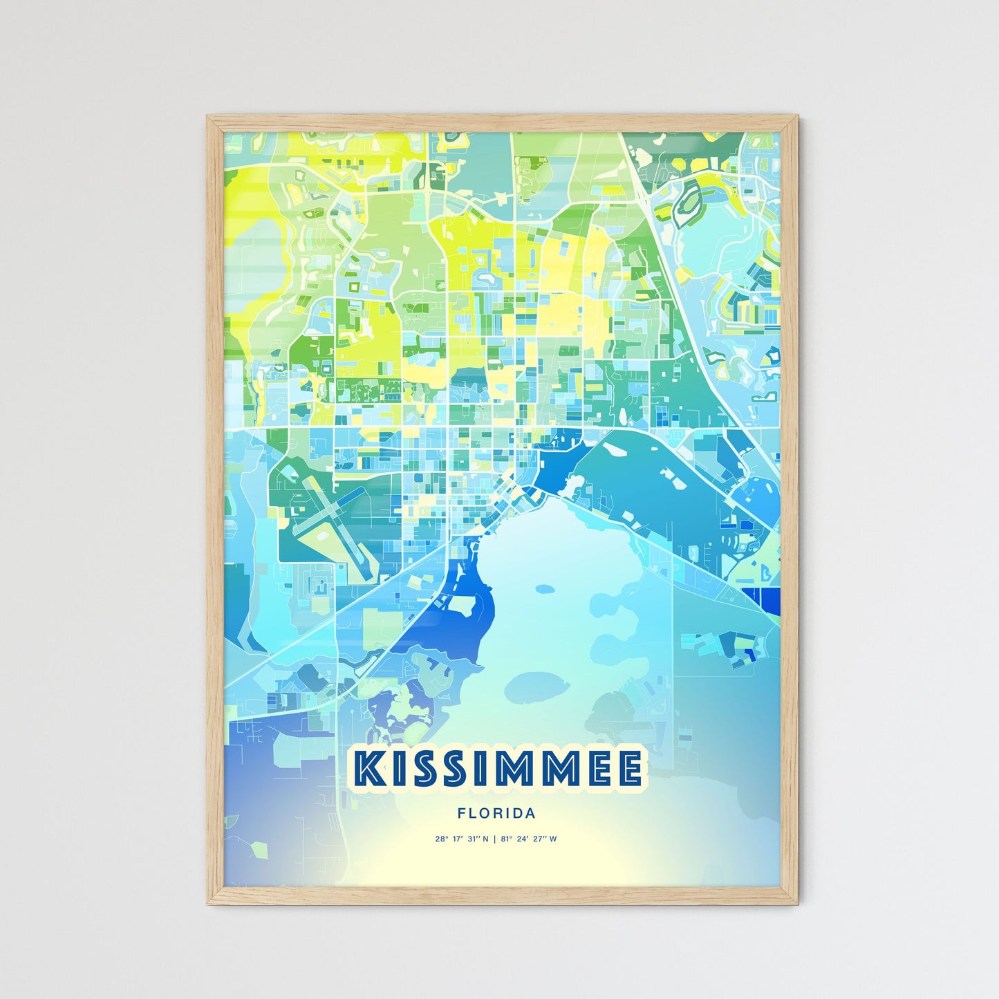 Colorful Kissimmee Florida Fine Art Map Cool Blue