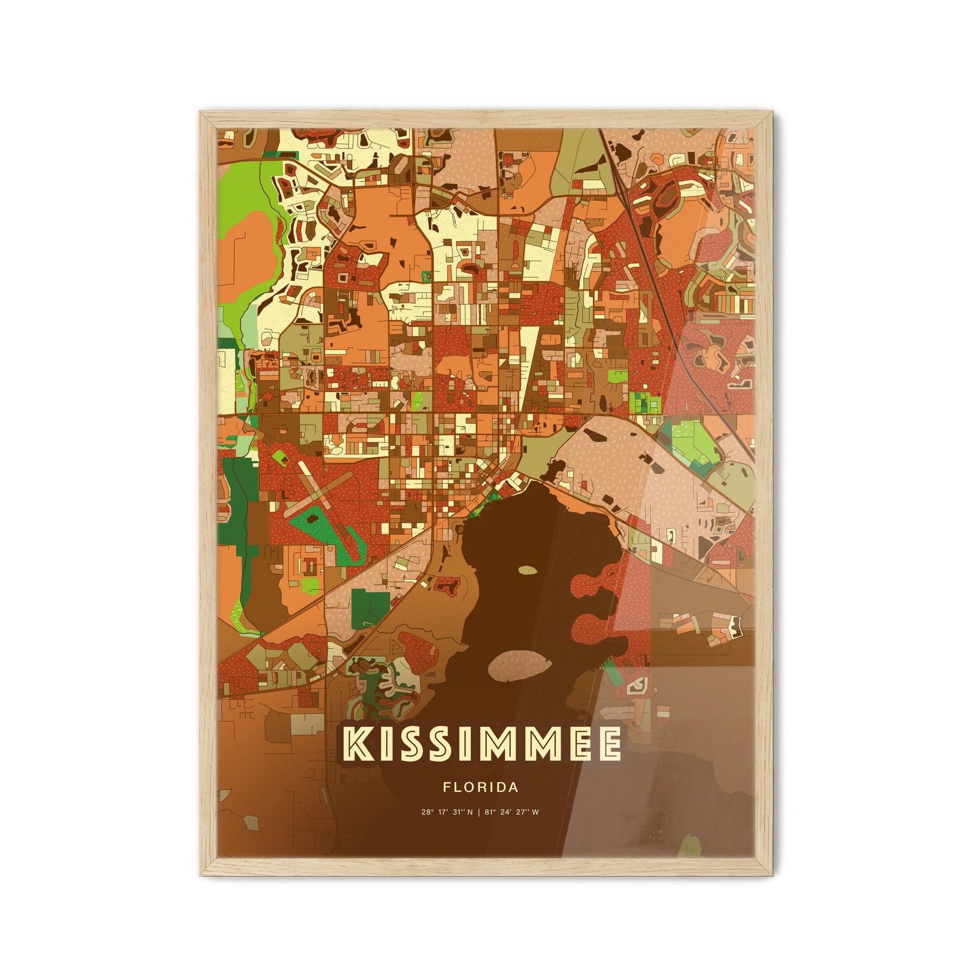 Colorful Kissimmee Florida Fine Art Map Farmhouse