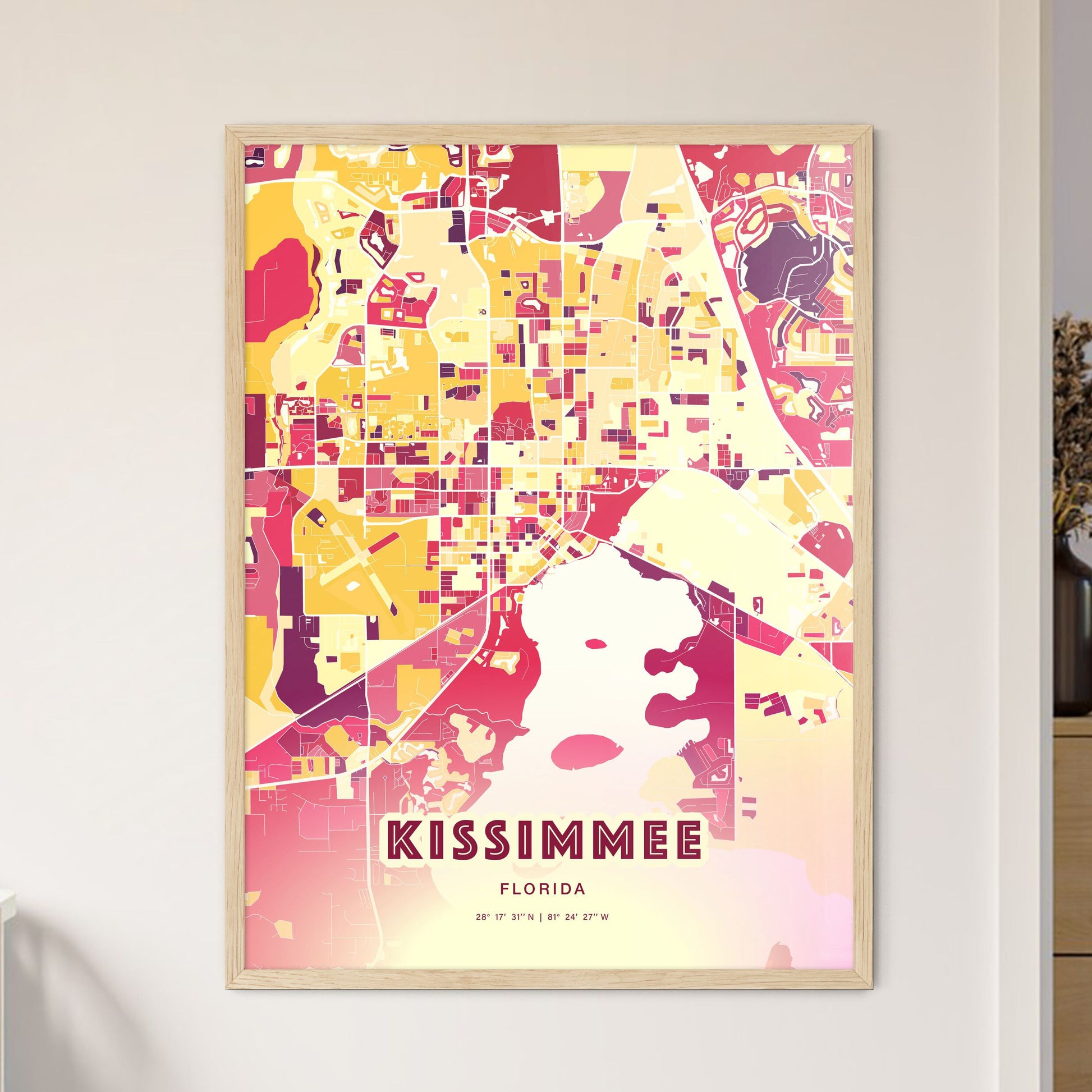 Colorful Kissimmee Florida Fine Art Map Hot Red