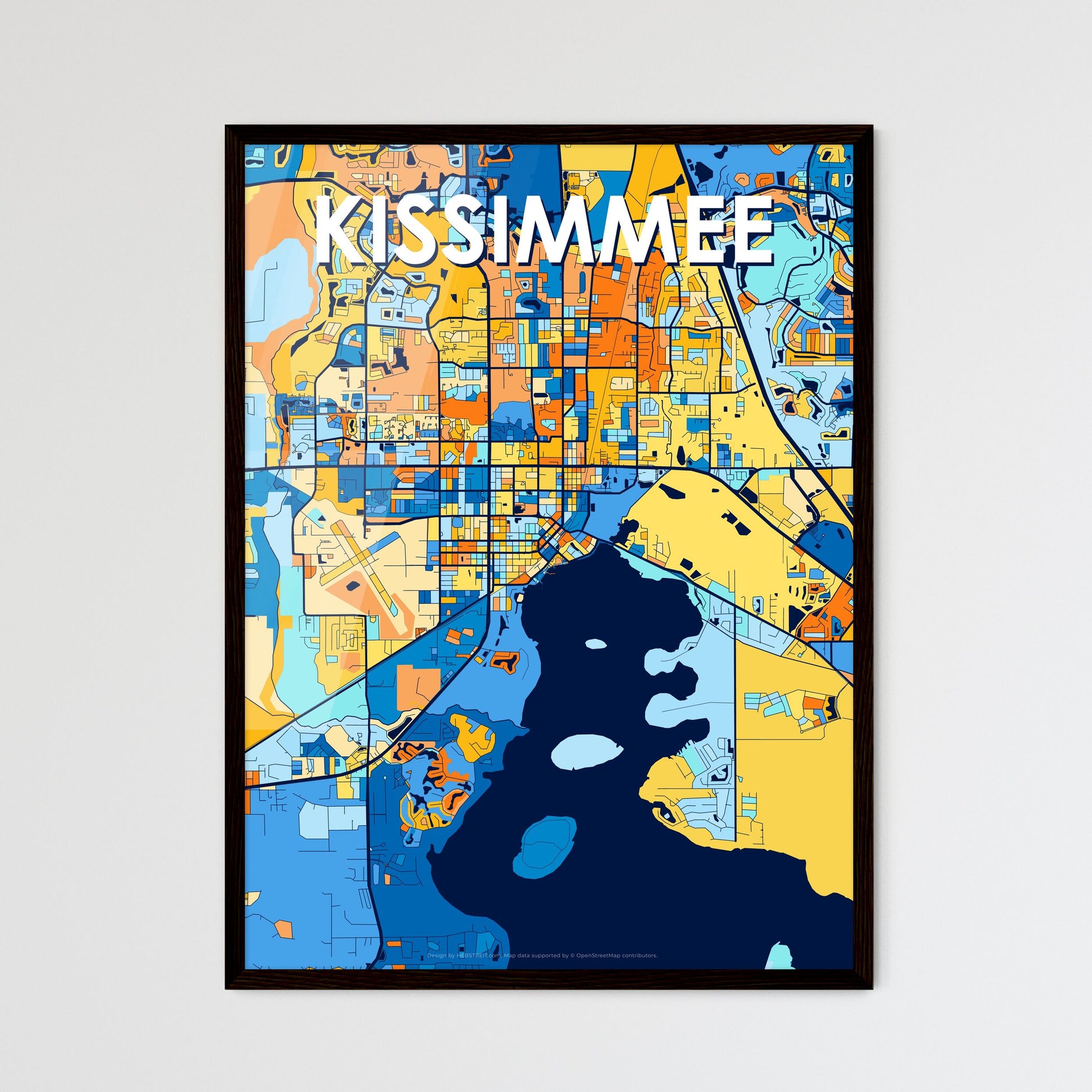 KISSIMMEE FLORIDA Vibrant Colorful Art Map Poster Blue Orange