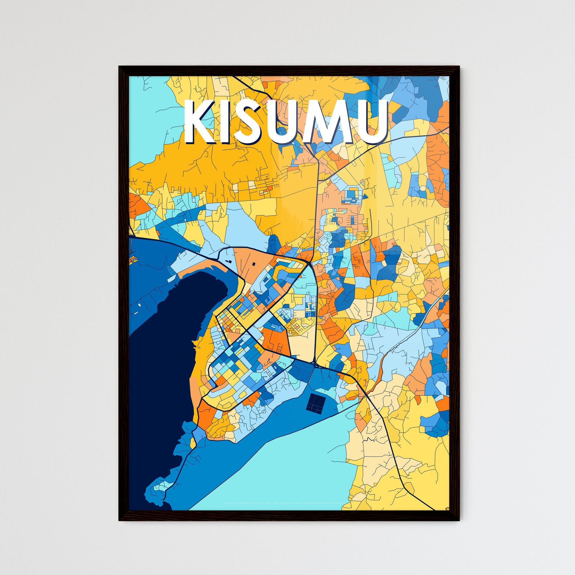 KISUMU KENYA Vibrant Colorful Art Map Poster Blue Orange