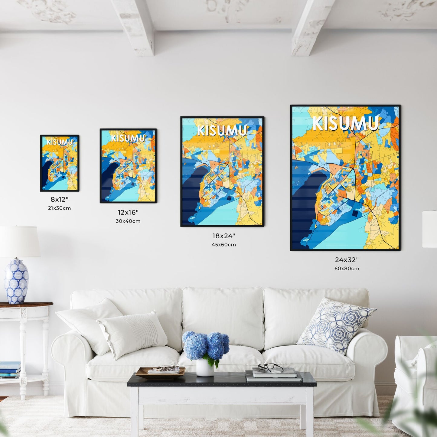 KISUMU KENYA Vibrant Colorful Art Map Poster Blue Orange