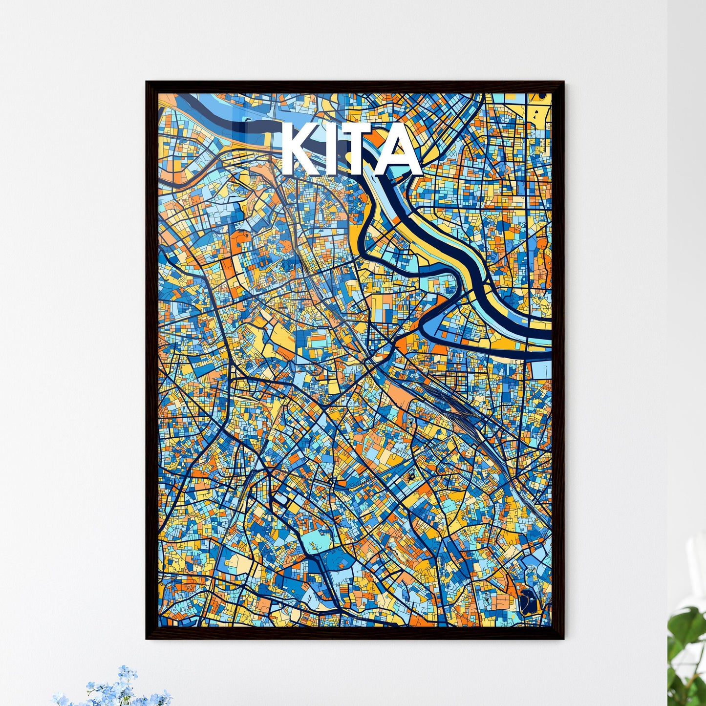 KITA JAPAN Vibrant Colorful Art Map Poster Blue Orange