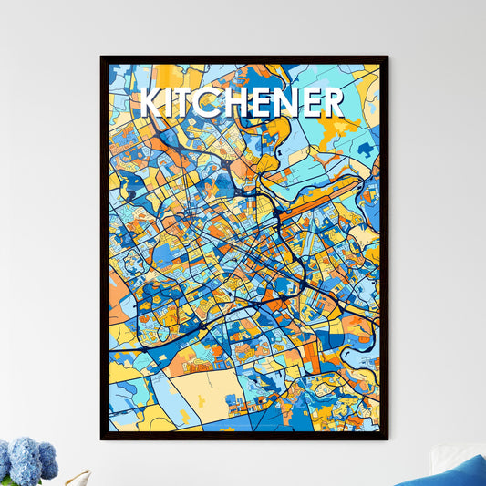 KITCHENER CANADA Vibrant Colorful Art Map Poster Blue Orange