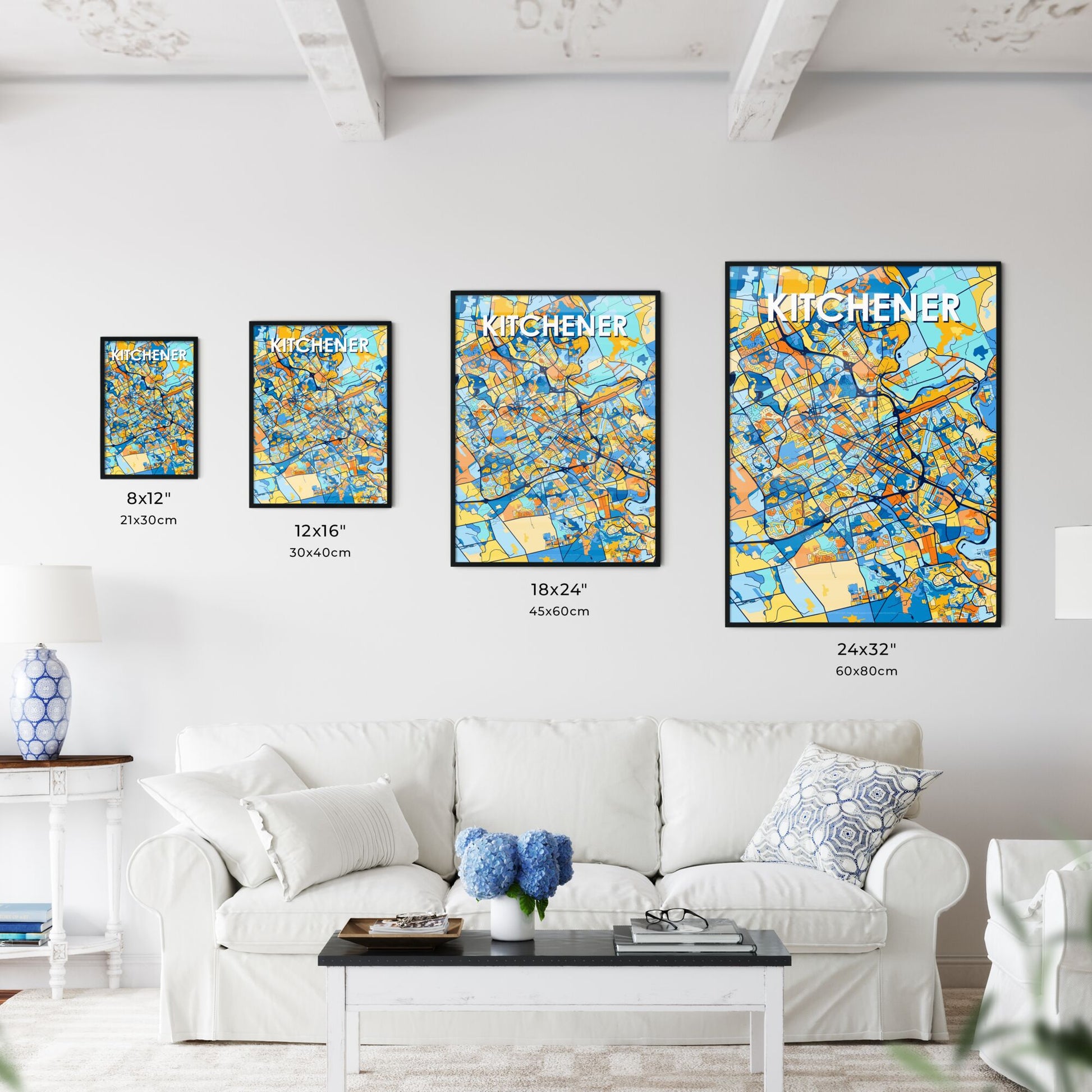 KITCHENER CANADA Vibrant Colorful Art Map Poster Blue Orange