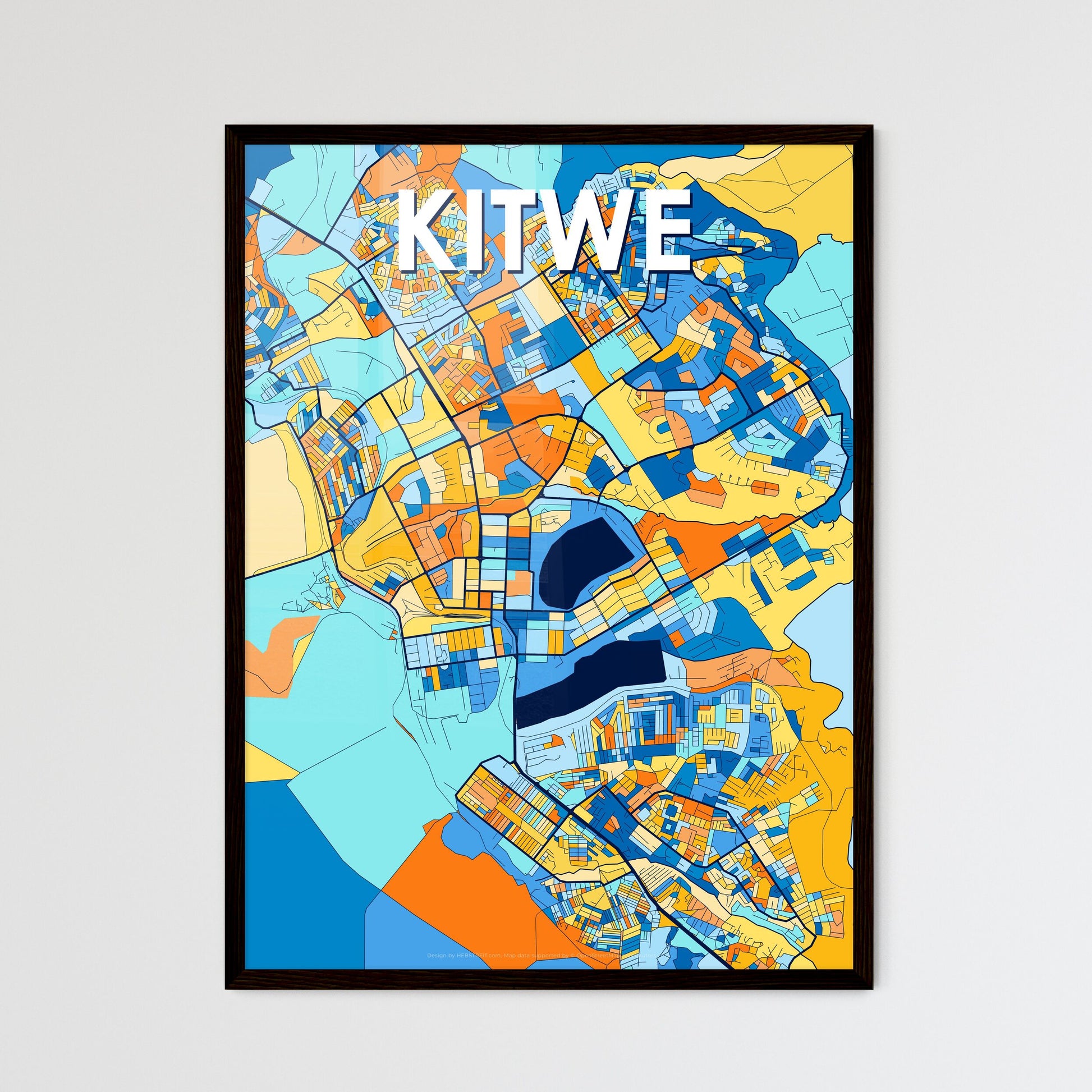 KITWE ZAMBIA Vibrant Colorful Art Map Poster Blue Orange