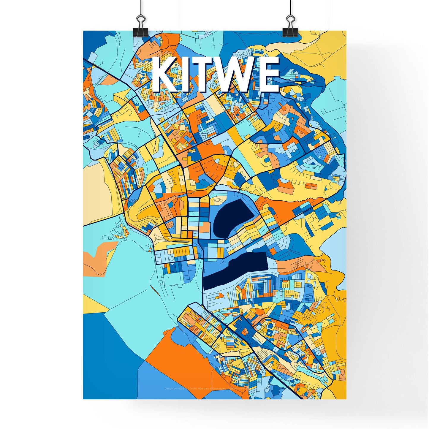 KITWE ZAMBIA Vibrant Colorful Art Map Poster Blue Orange