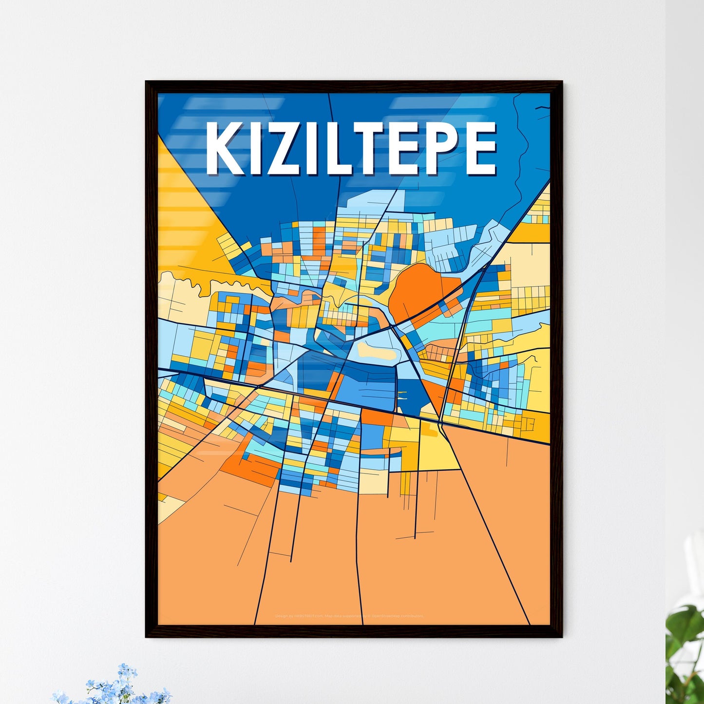 KIZILTEPE TURKEY Vibrant Colorful Art Map Poster Blue Orange