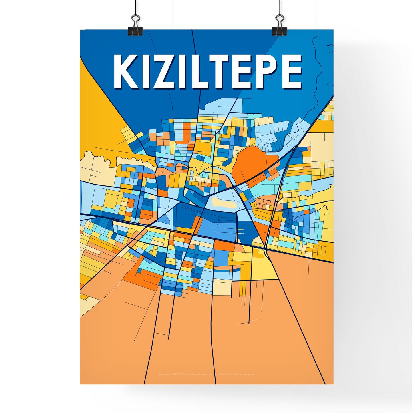 KIZILTEPE TURKEY Vibrant Colorful Art Map Poster Blue Orange