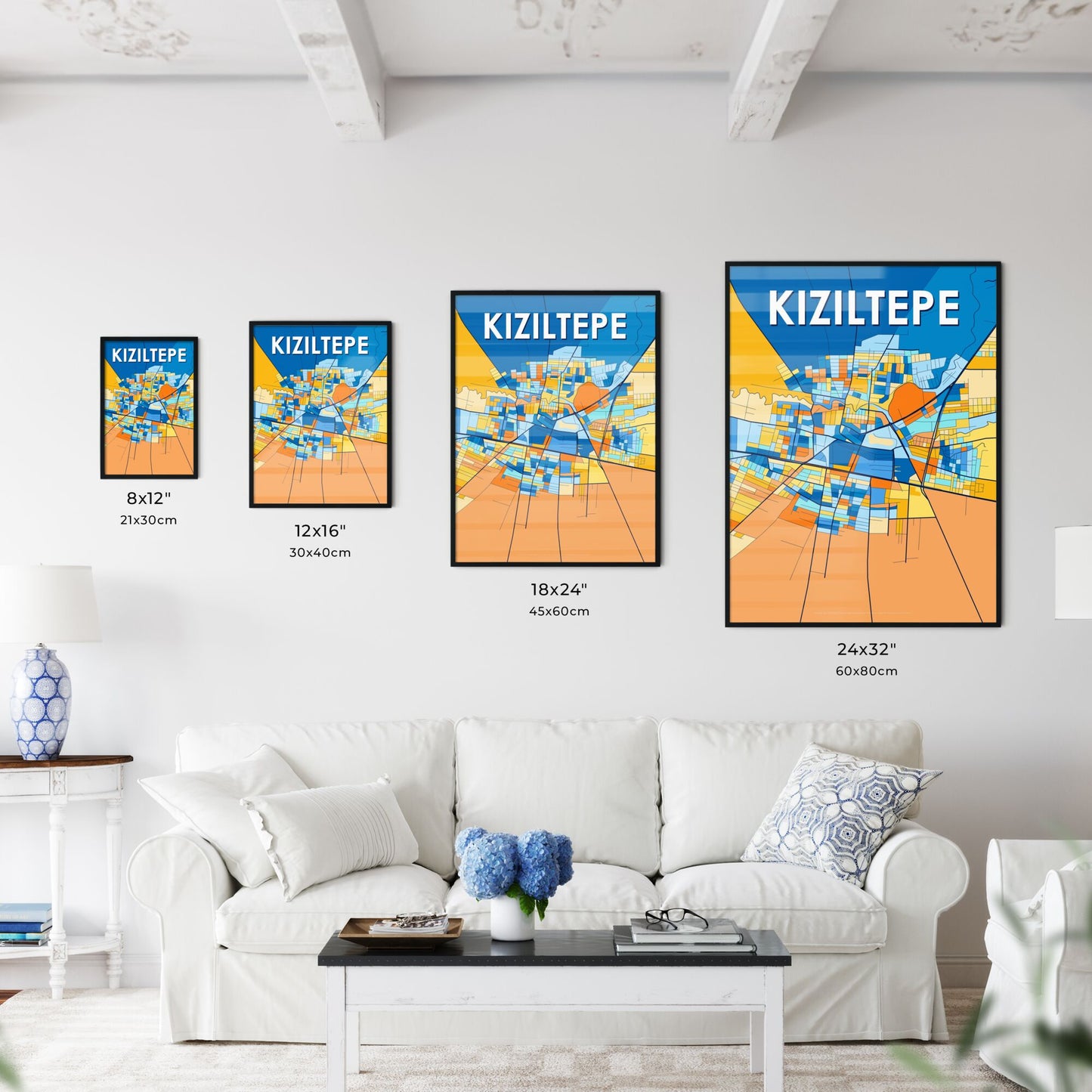 KIZILTEPE TURKEY Vibrant Colorful Art Map Poster Blue Orange