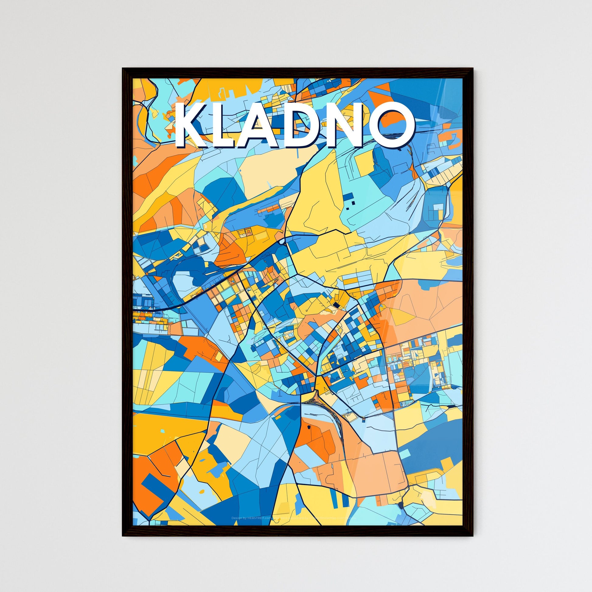 KLADNO CZECHIA Vibrant Colorful Art Map Poster Blue Orange