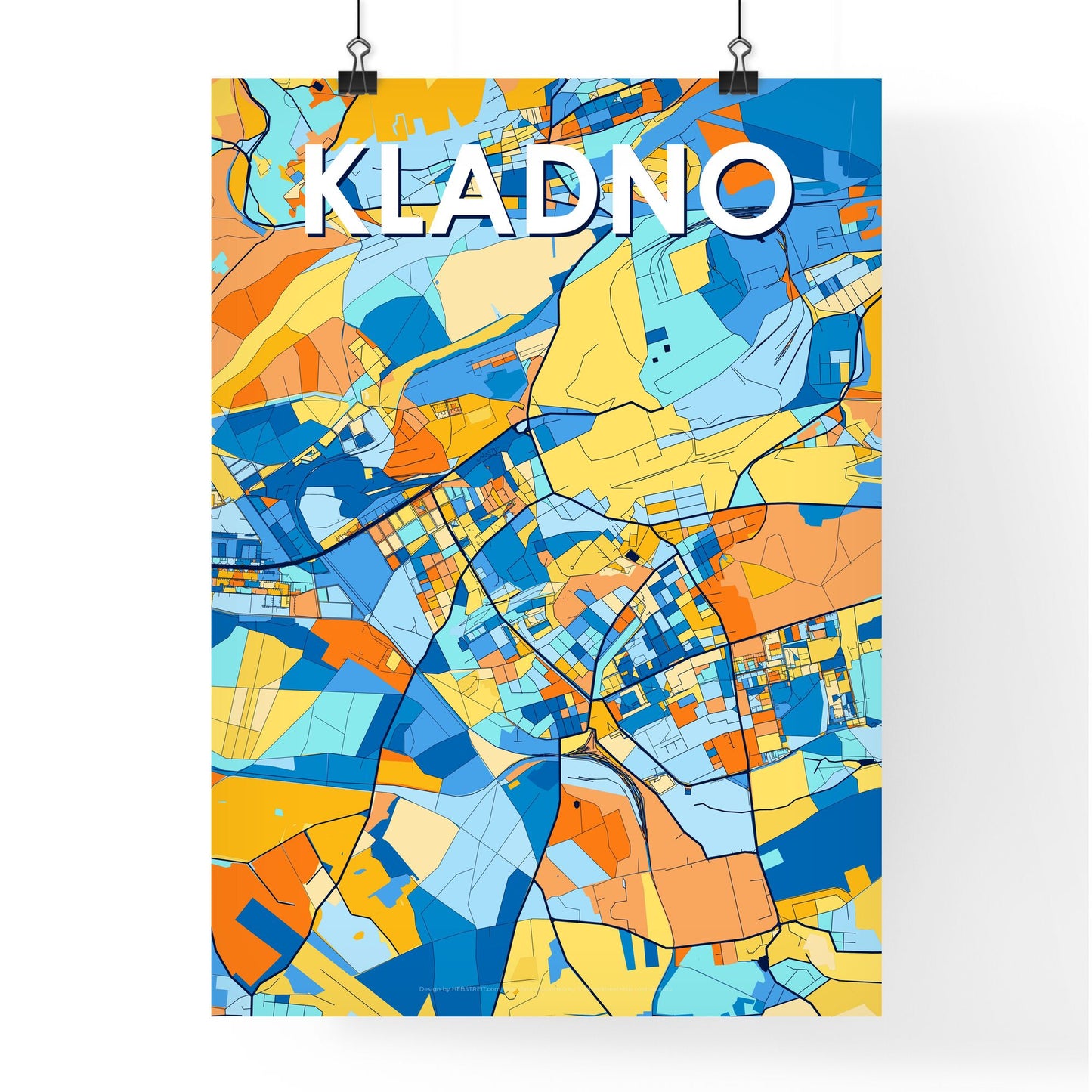 KLADNO CZECHIA Vibrant Colorful Art Map Poster Blue Orange