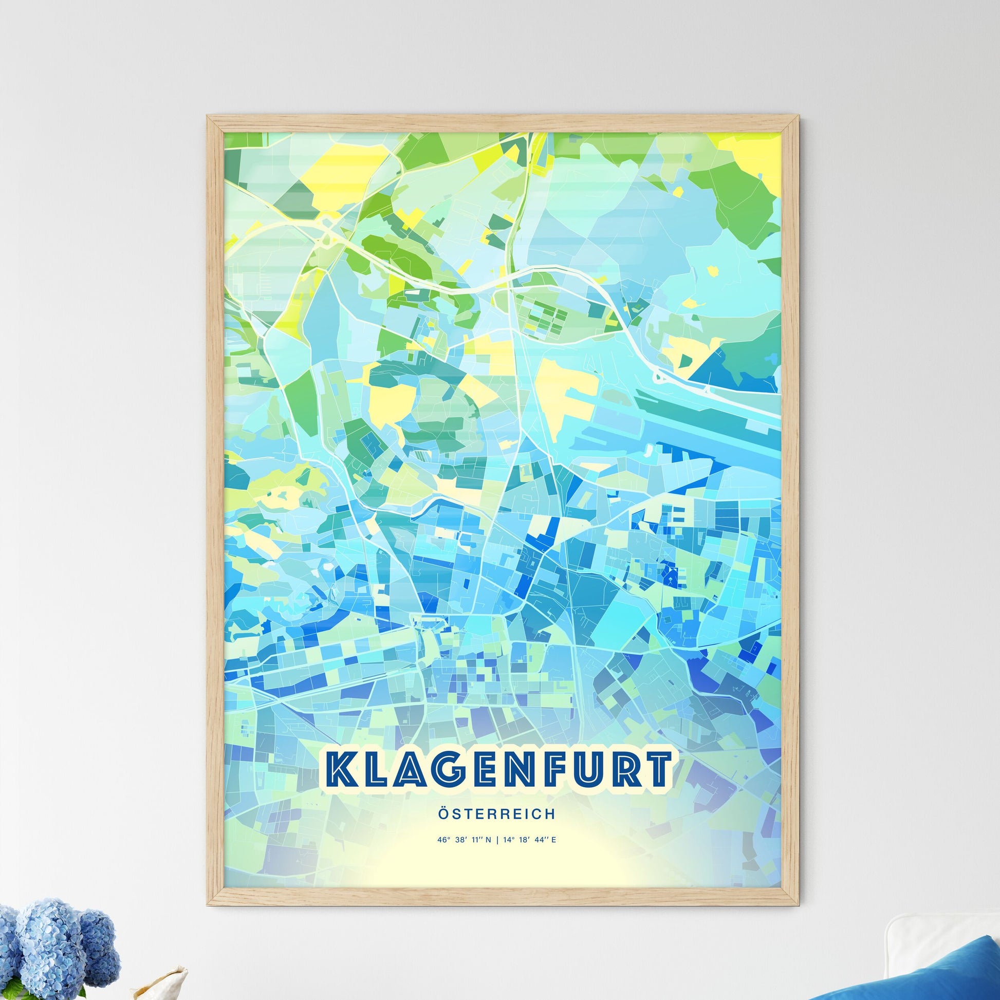 Colorful Klagenfurt Austria Fine Art Map Cool Blue
