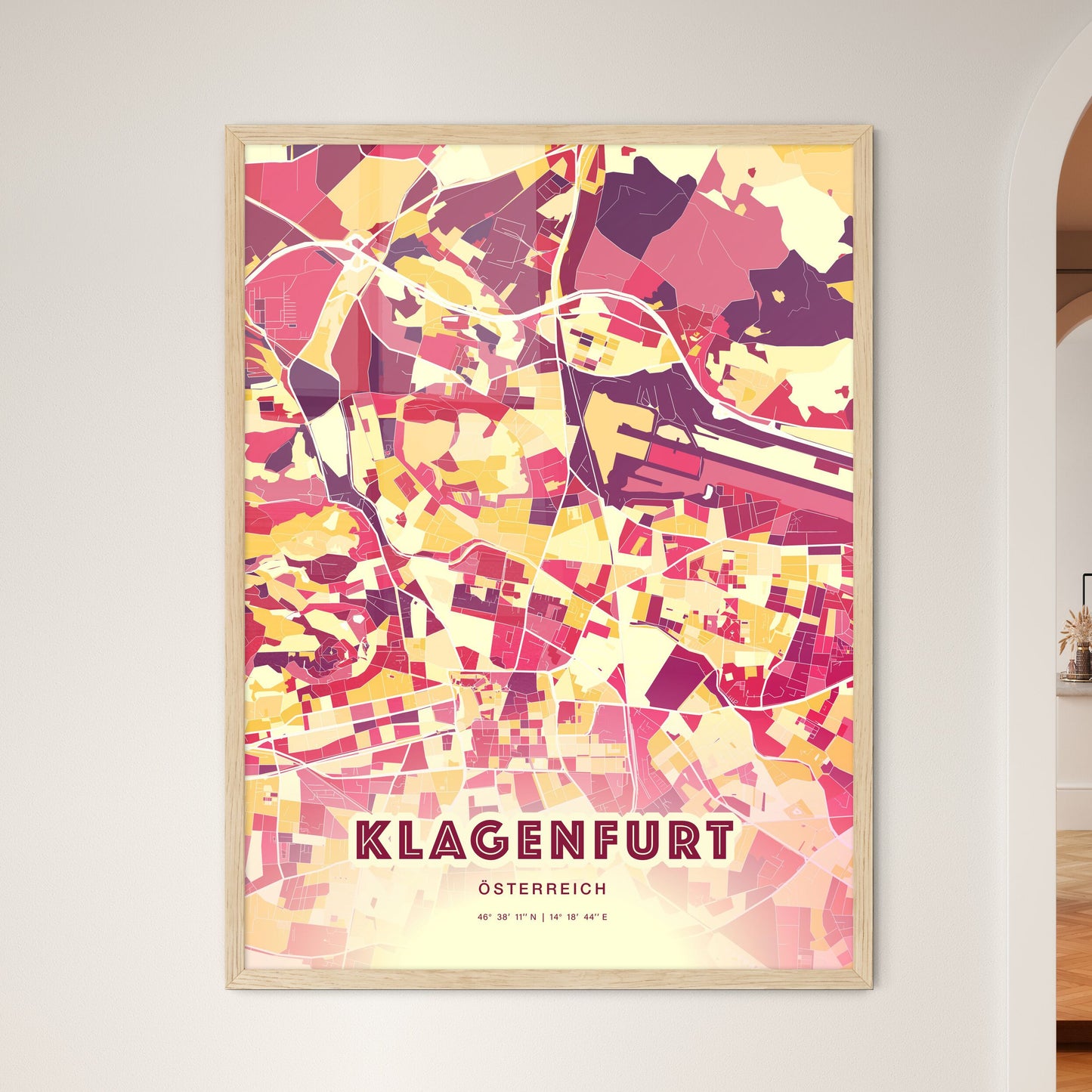 Colorful Klagenfurt Austria Fine Art Map Hot Red