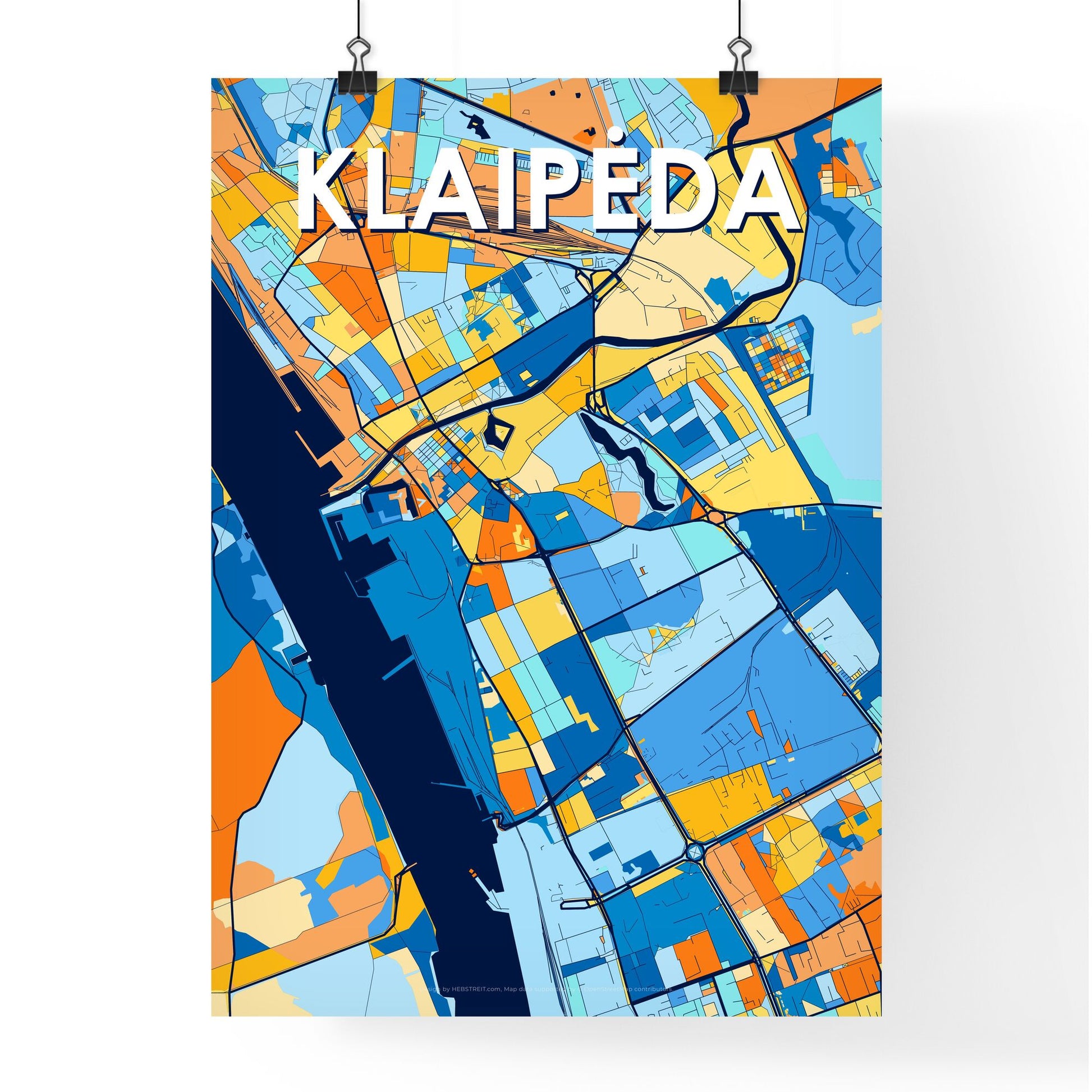 KLAIPĖDA LITHUANIA Vibrant Colorful Art Map Poster Blue Orange