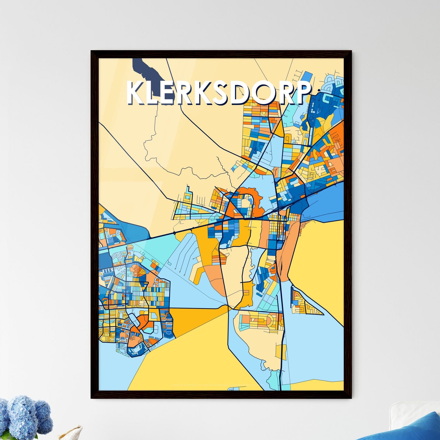 KLERKSDORP SOUTH AFRICA Vibrant Colorful Art Map Poster Blue Orange