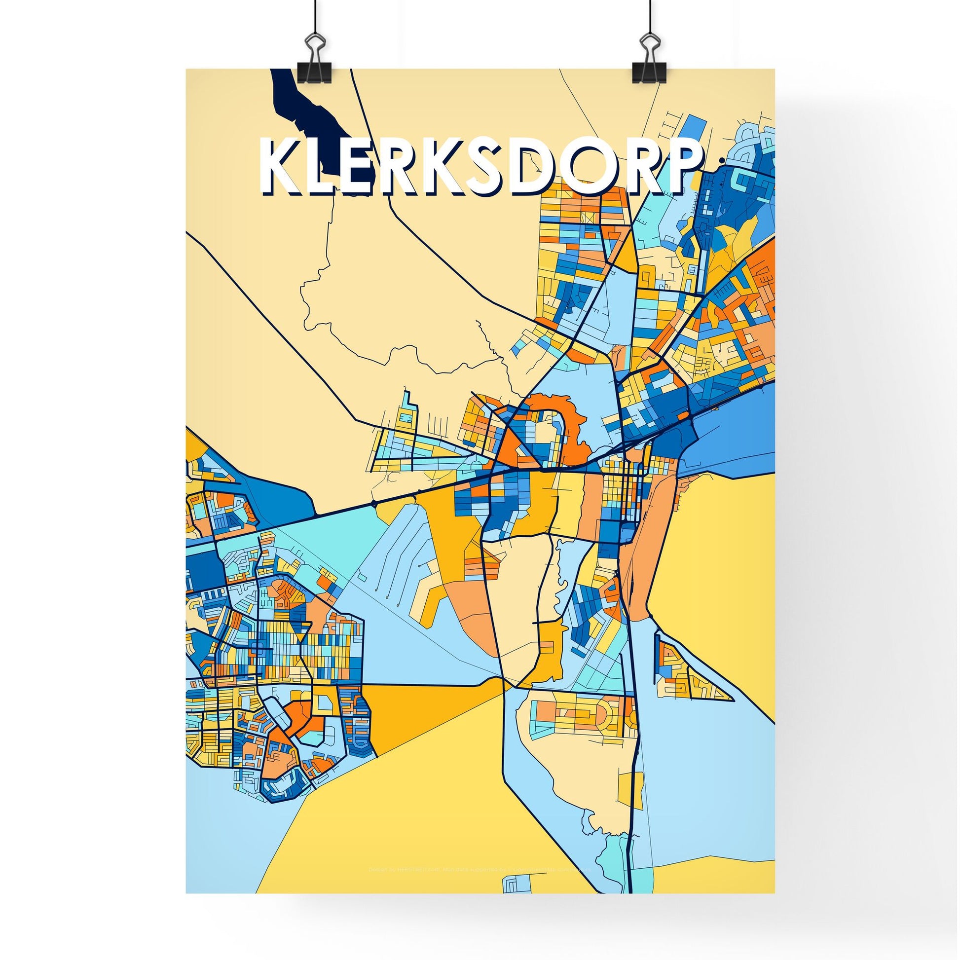 KLERKSDORP SOUTH AFRICA Vibrant Colorful Art Map Poster Blue Orange