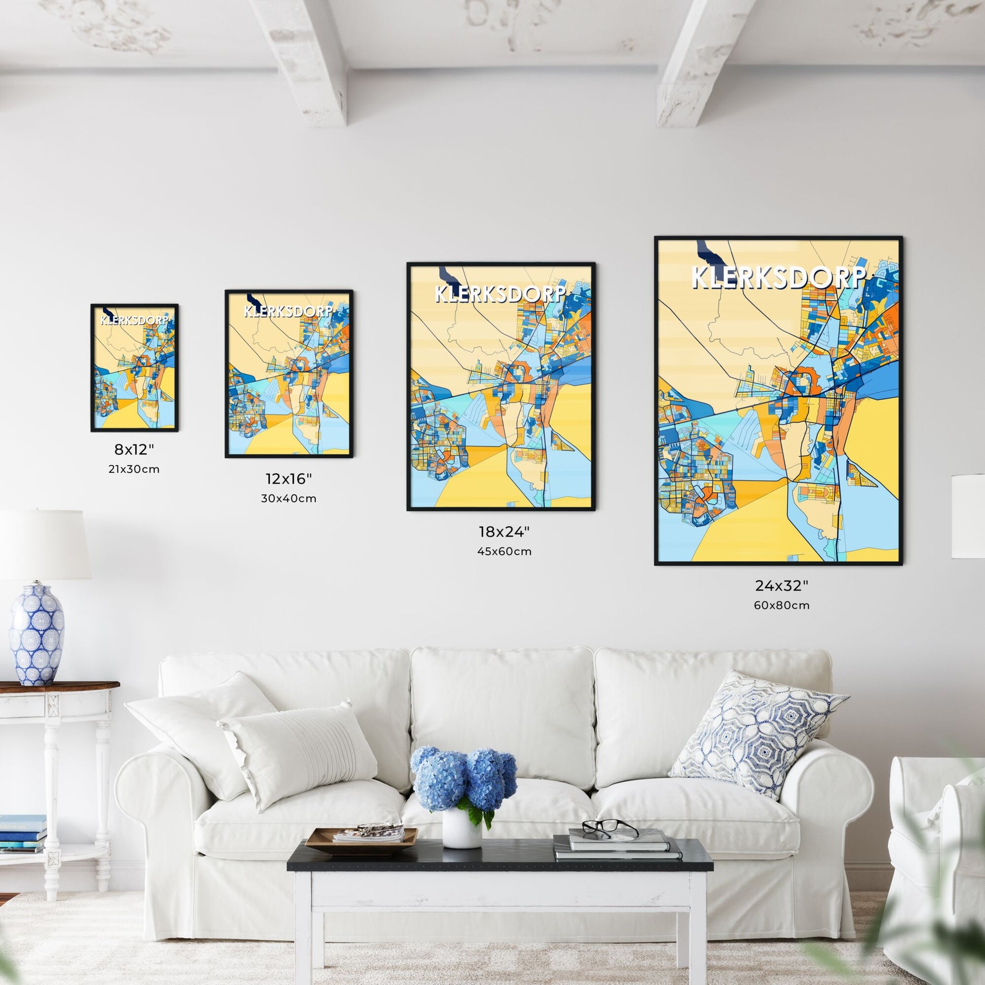 KLERKSDORP SOUTH AFRICA Vibrant Colorful Art Map Poster Blue Orange