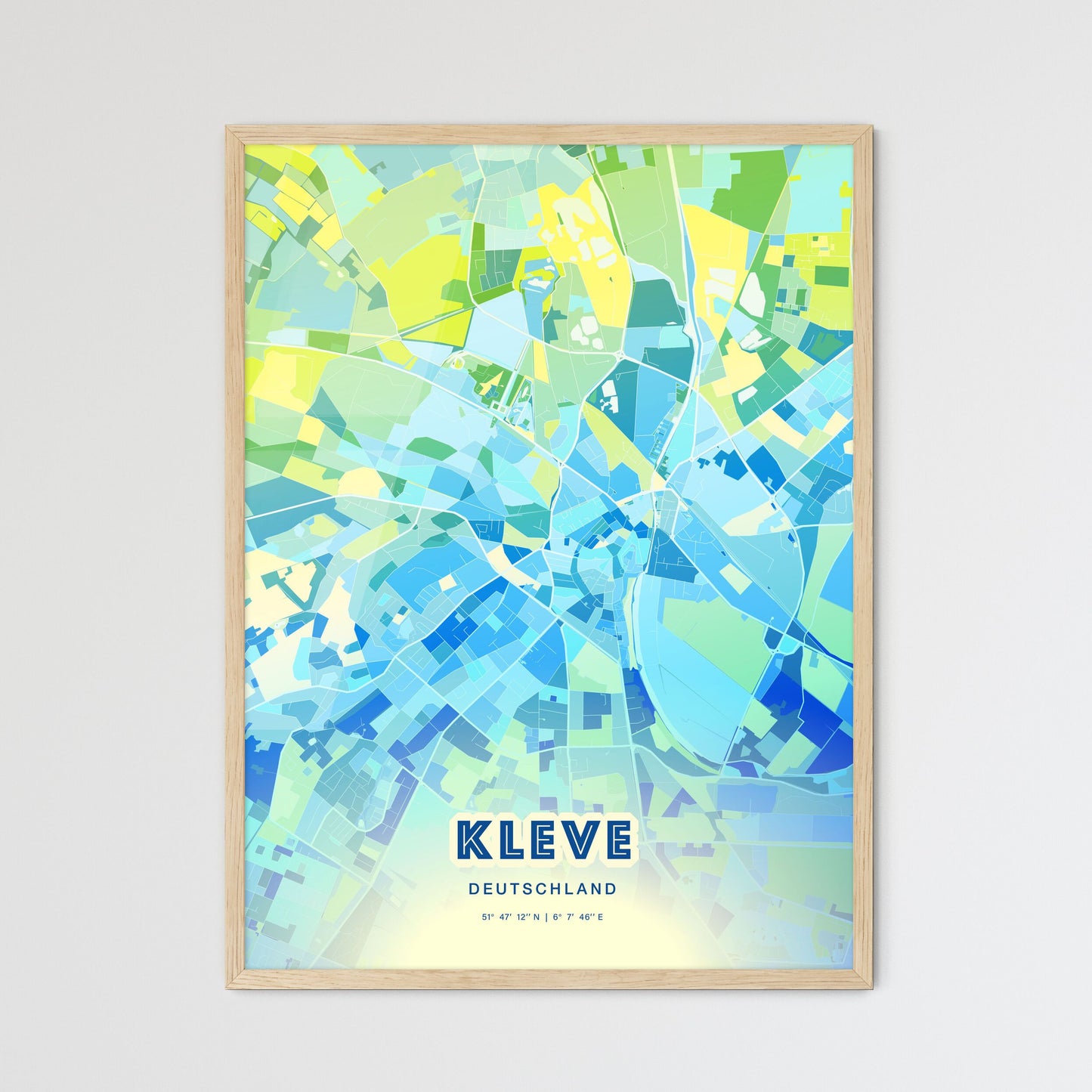 Colorful Kleve Germany Fine Art Map Cool Blue