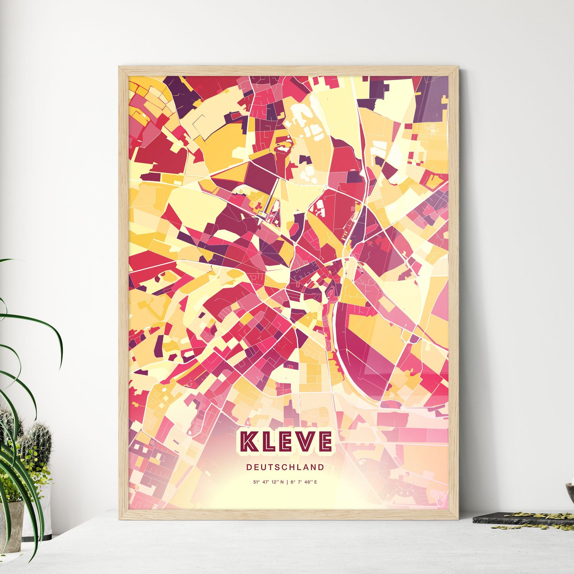 Colorful Kleve Germany Fine Art Map Hot Red