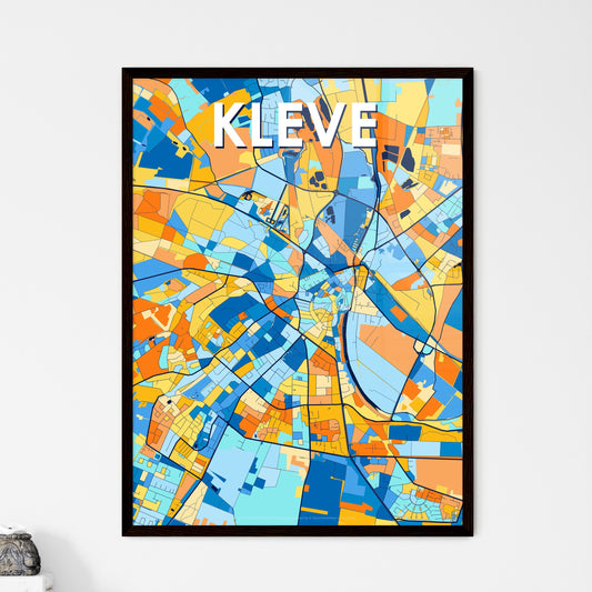 KLEVE GERMANY Vibrant Colorful Art Map Poster Blue Orange