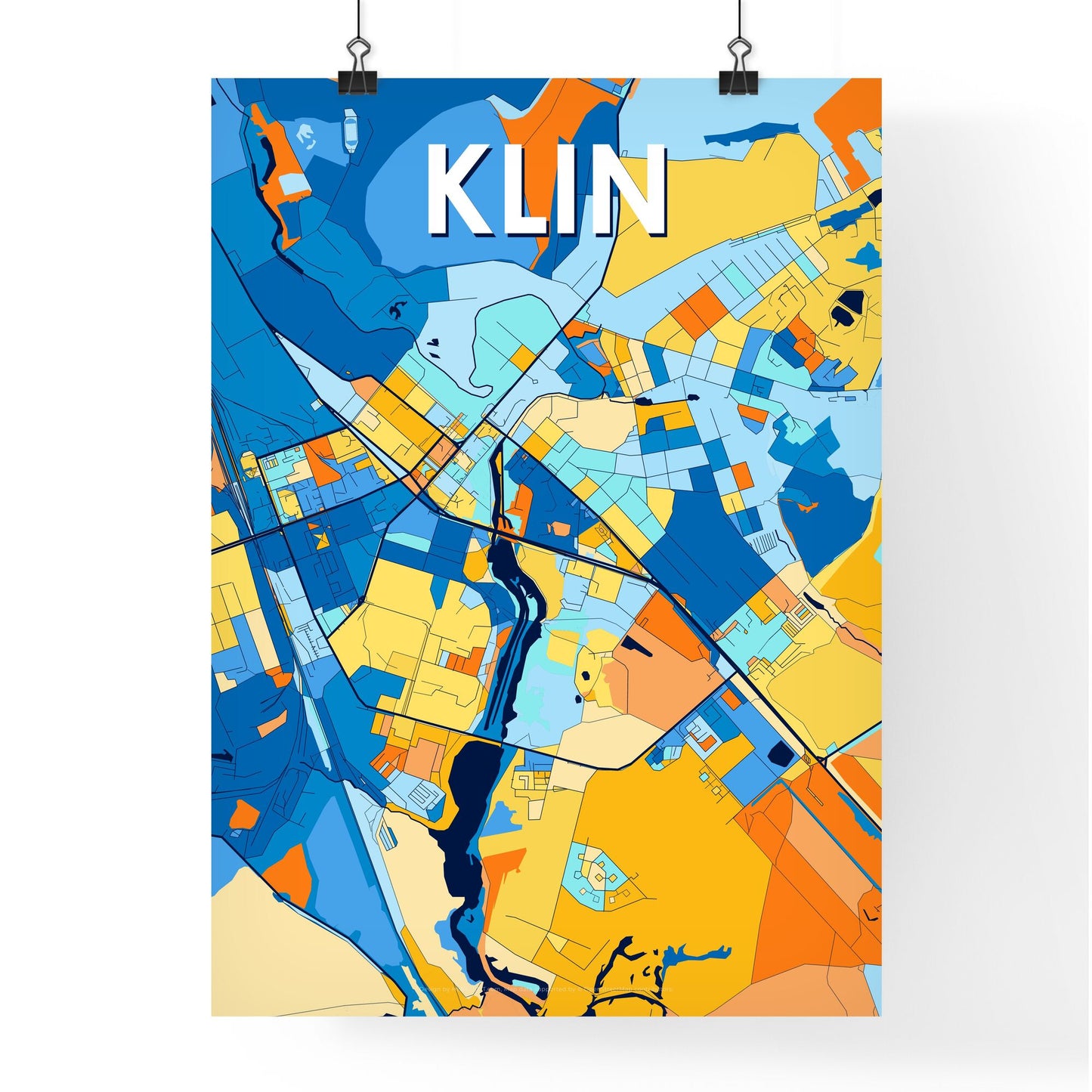 KLIN RUSSIA Vibrant Colorful Art Map Poster Blue Orange