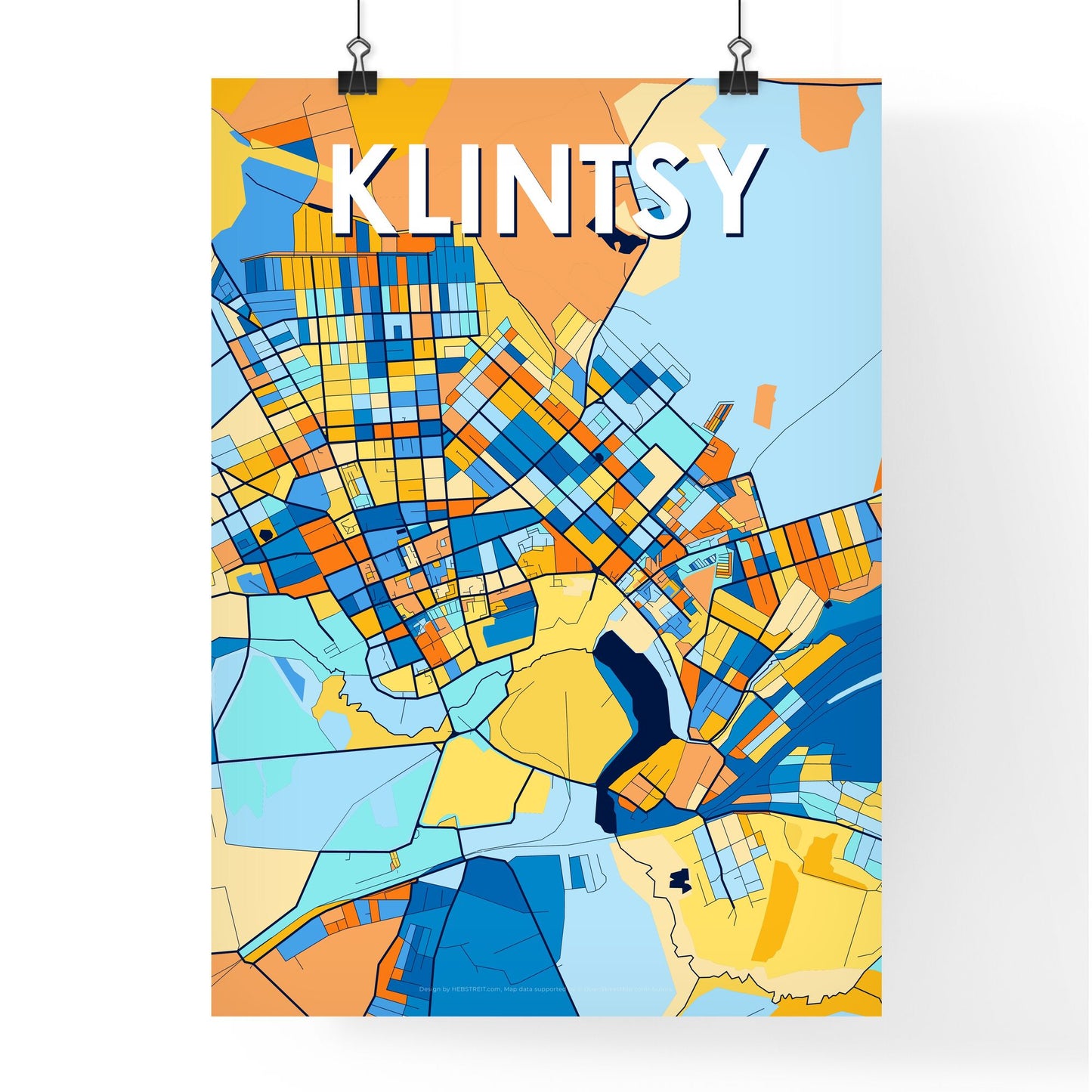 KLINTSY RUSSIA Vibrant Colorful Art Map Poster Blue Orange