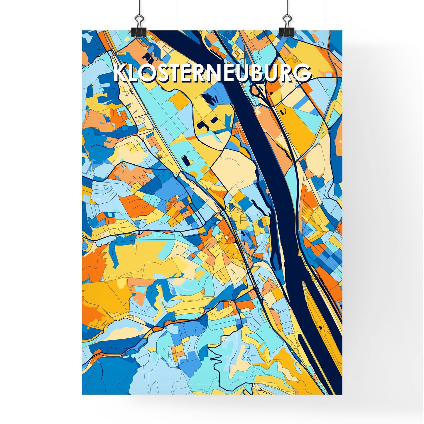 KLOSTERNEUBURG AUSTRIA Vibrant Colorful Art Map Poster Blue Orange