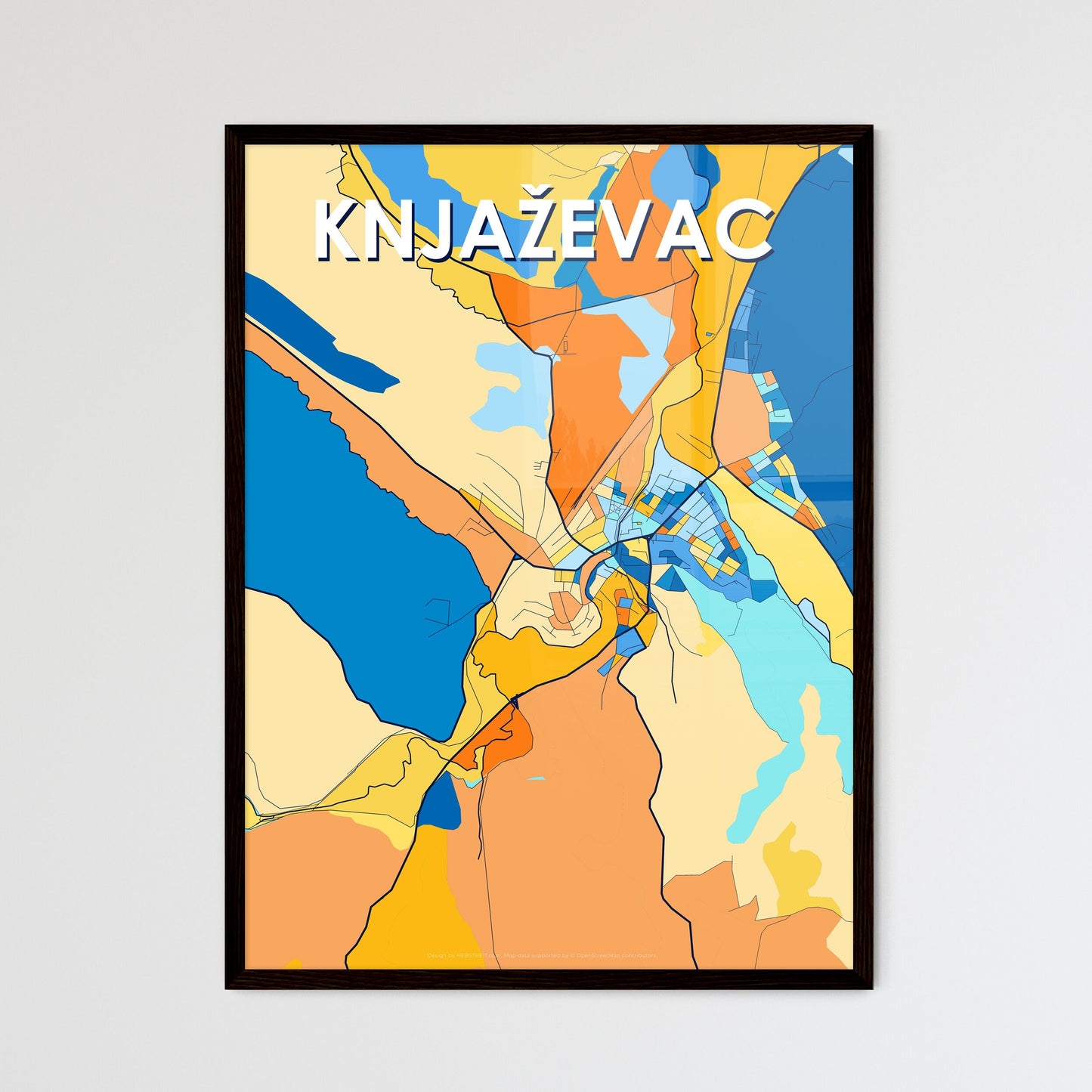 KNJAŽEVAC SERBIA Vibrant Colorful Art Map Poster Blue Orange