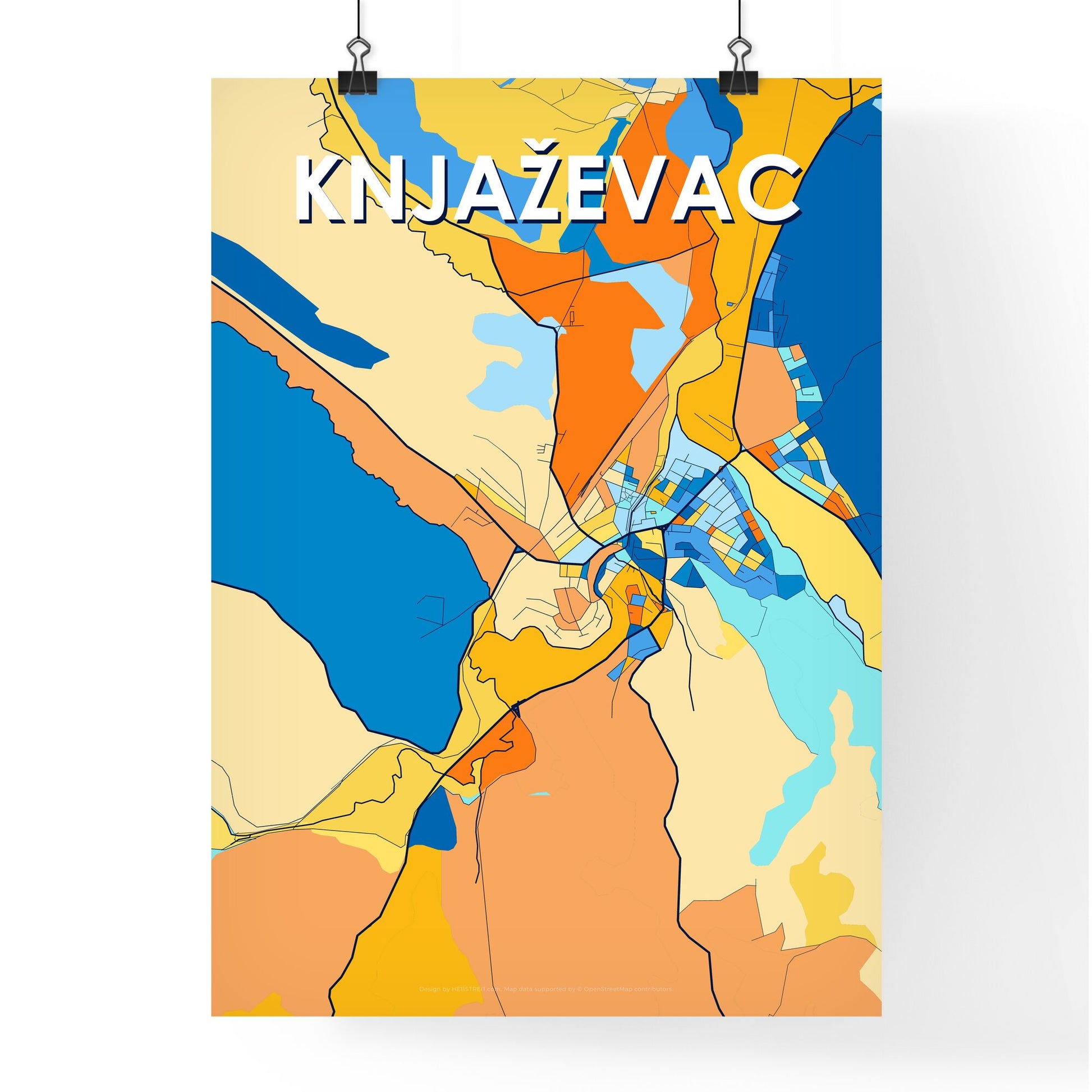 KNJAŽEVAC SERBIA Vibrant Colorful Art Map Poster Blue Orange