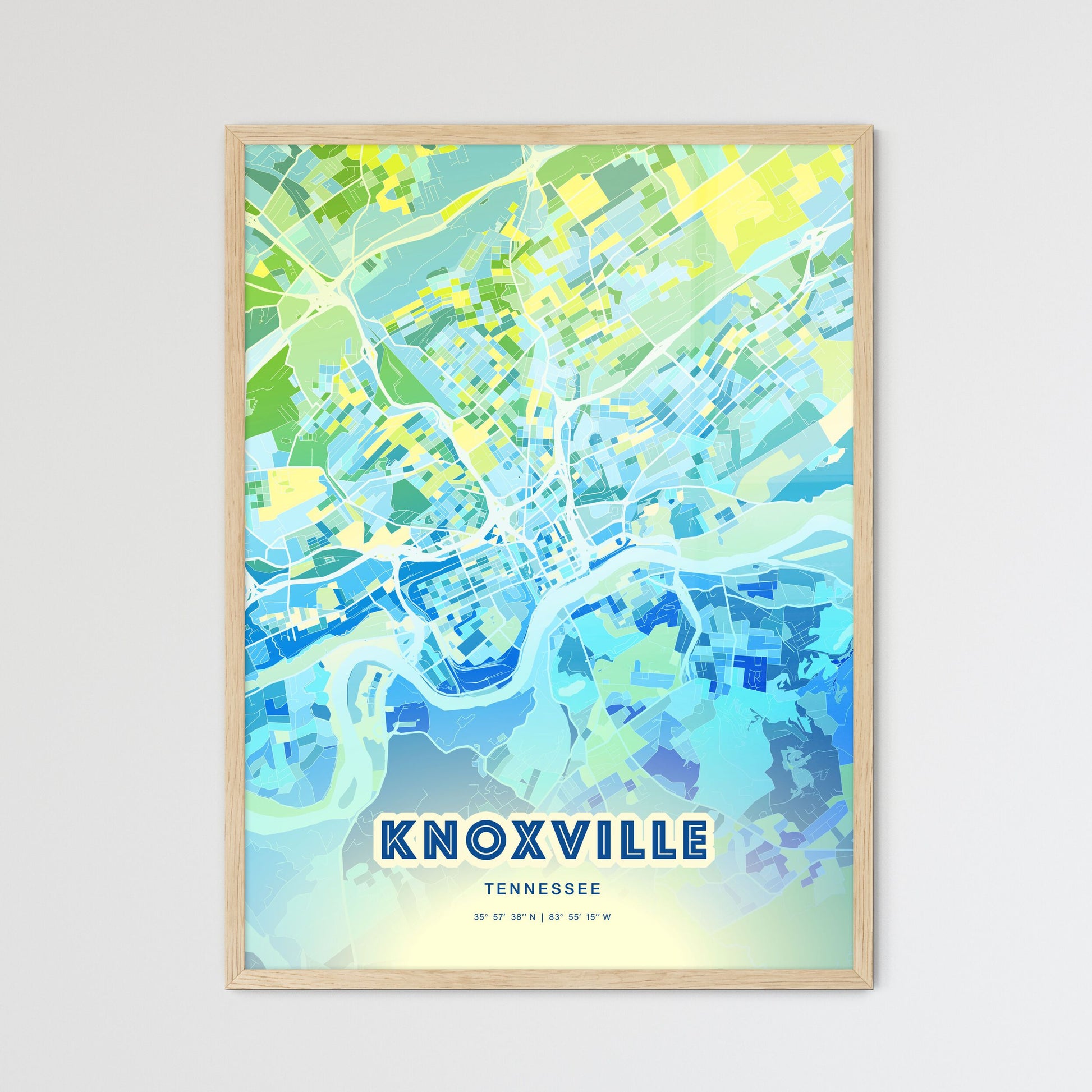 Colorful Knoxville Tennessee Fine Art Map Cool Blue